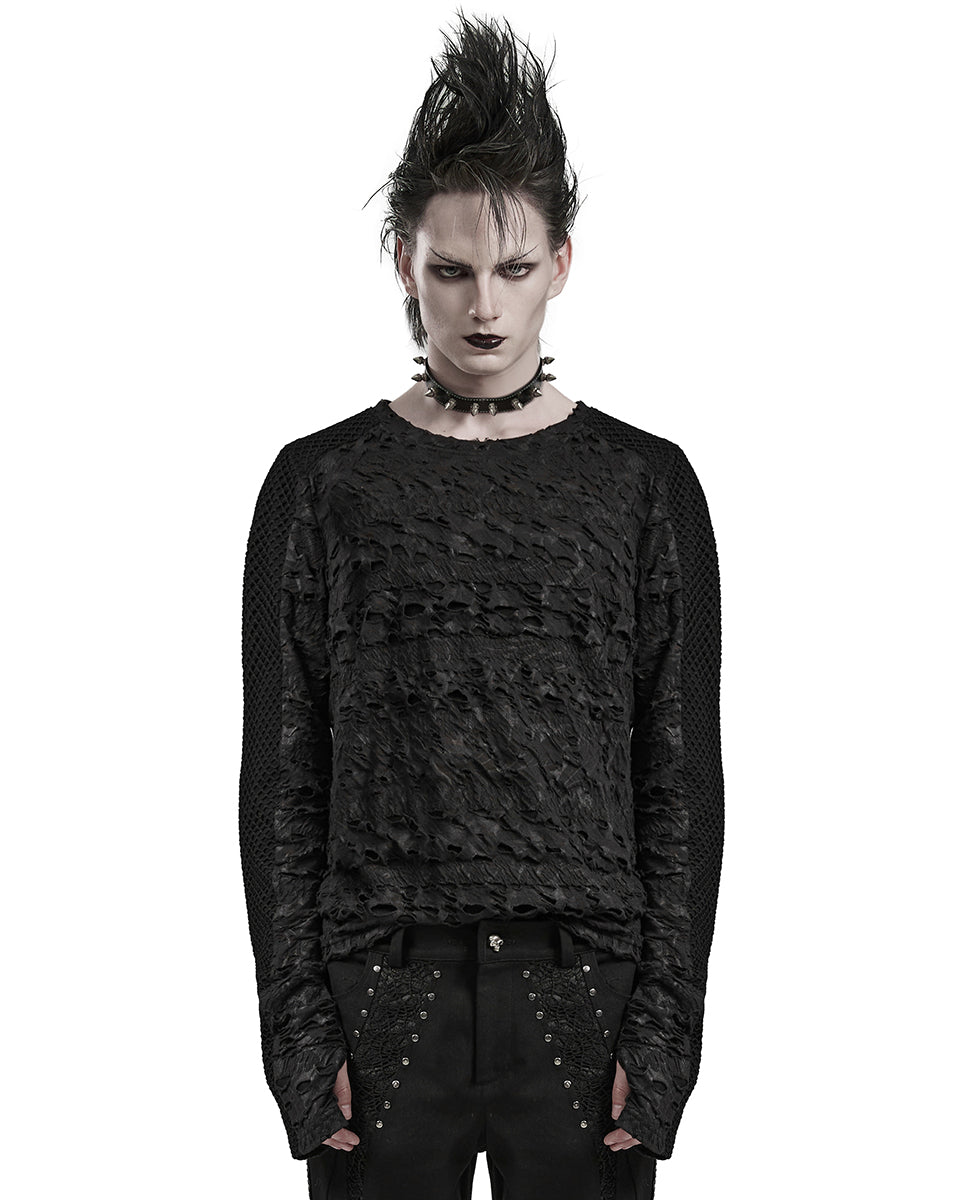 PR-WT-831TCM-BKM Mens Apocalyptic Gothic Textured Knit Top