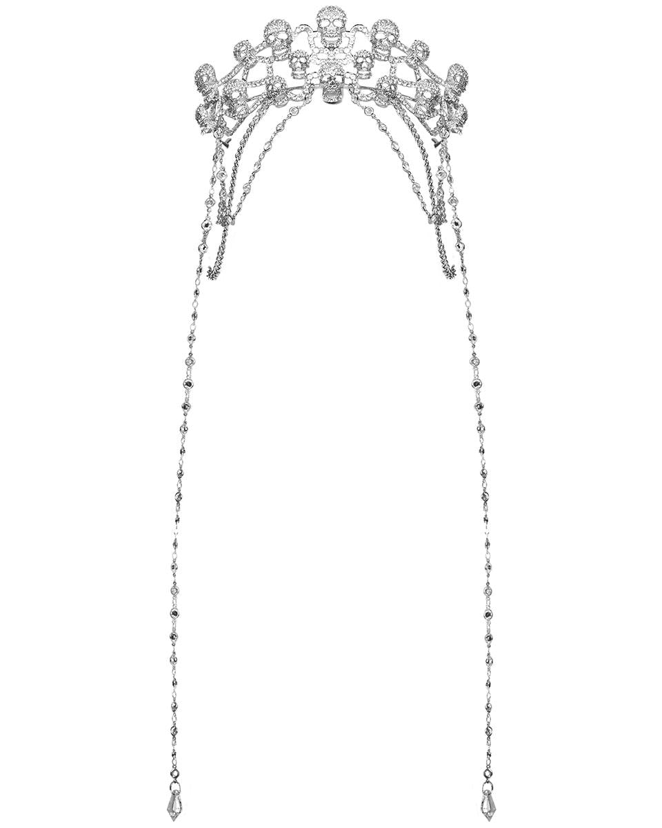 WS-605FSF-SIF Womens Gothic Crown Of Skulls Chained Tiara
