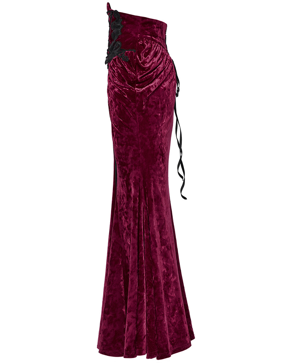 OQ-851BQF Daily Life Womens Long Gothic Velvet Applique Maxi Skirt - Red