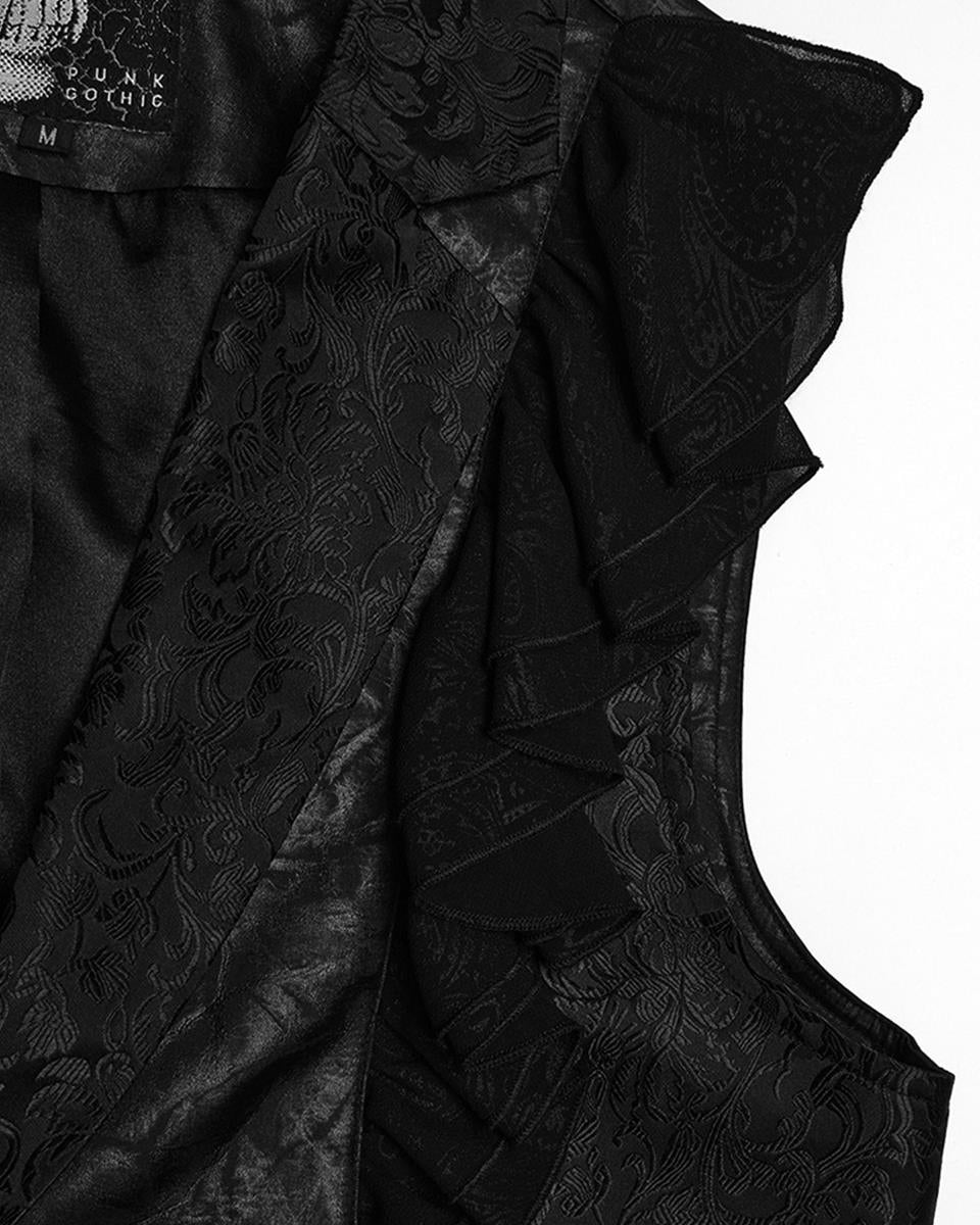 WY-1686MJM Mens Dark Gothic Aristocrat Embellished Lace Trim Waistcoat Vest