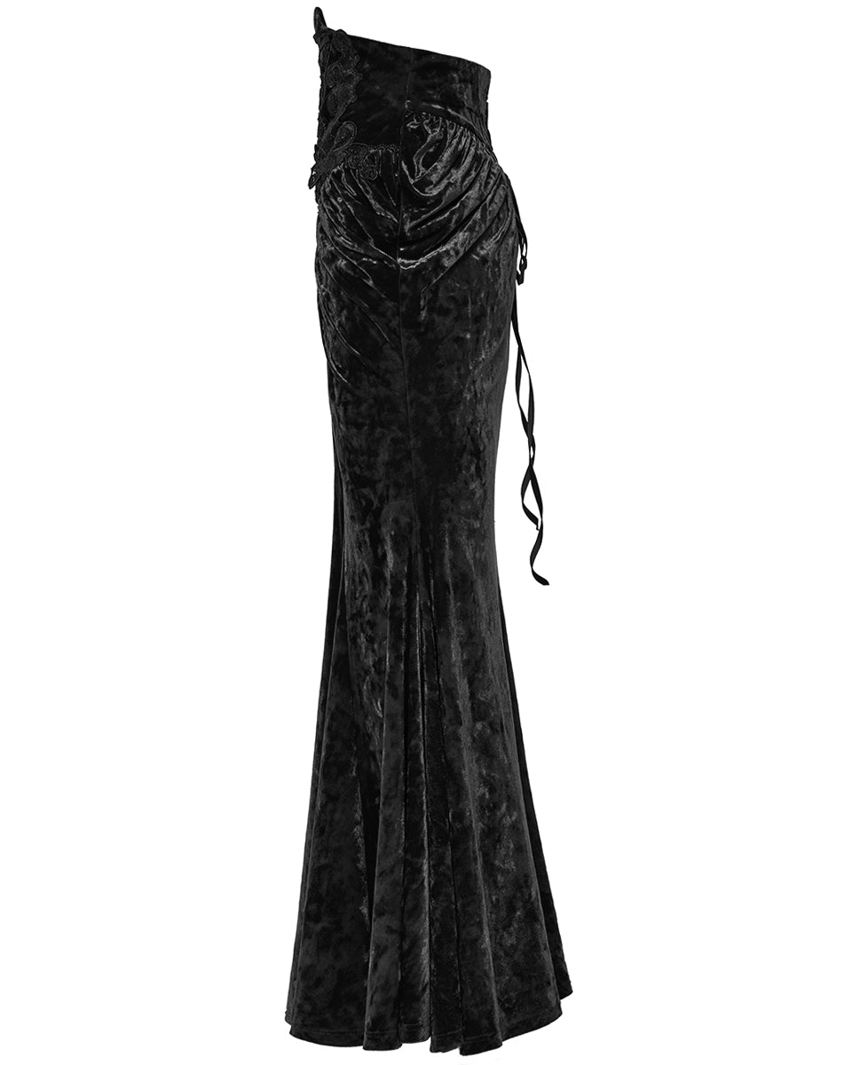 OQ-851BQF Daily Life Womens Long Gothic Velvet Applique Maxi Skirt - Black