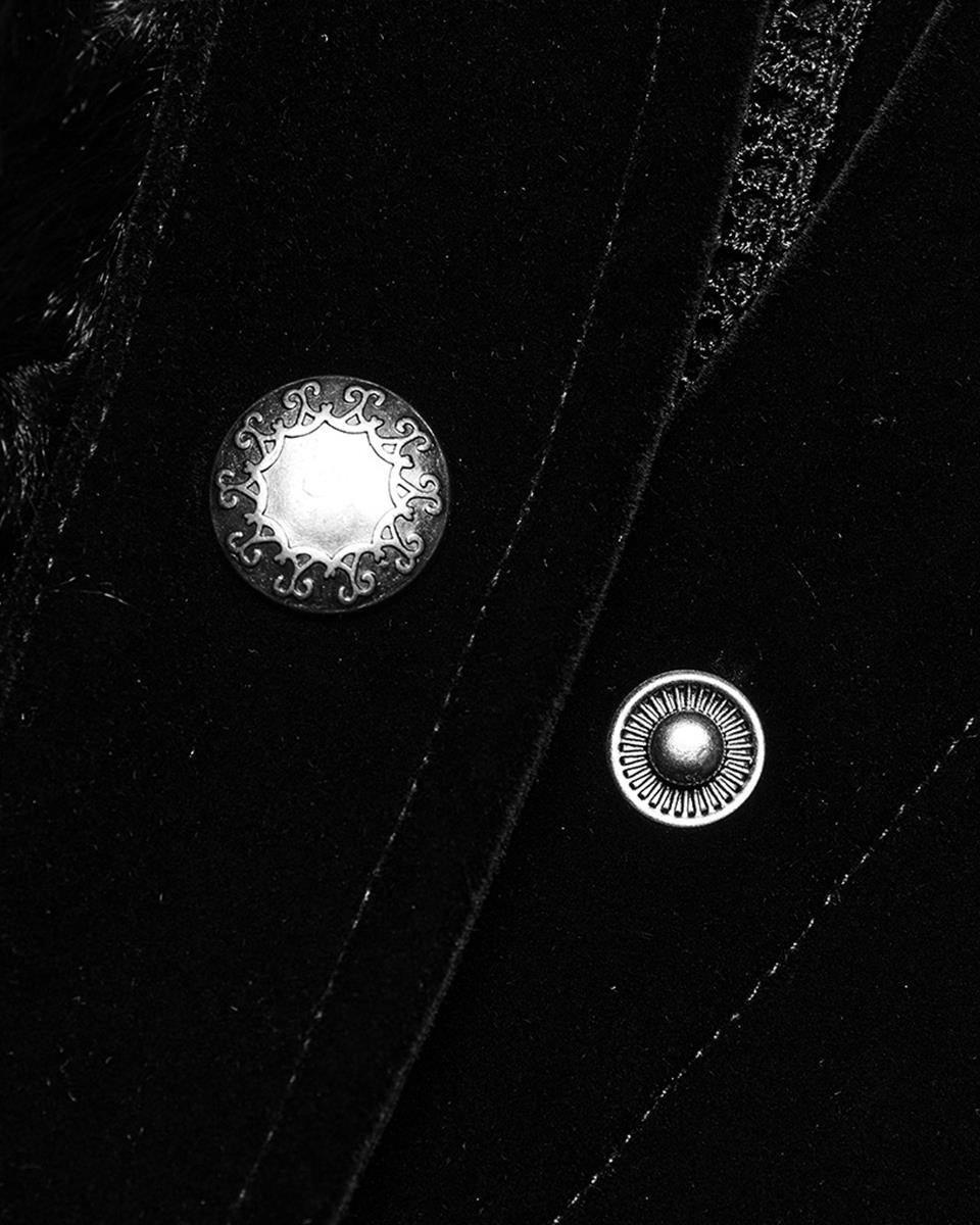 WY-1559DPM-BKM Mens Long Gothic Velvet & Faux Fur Travelling Cloak