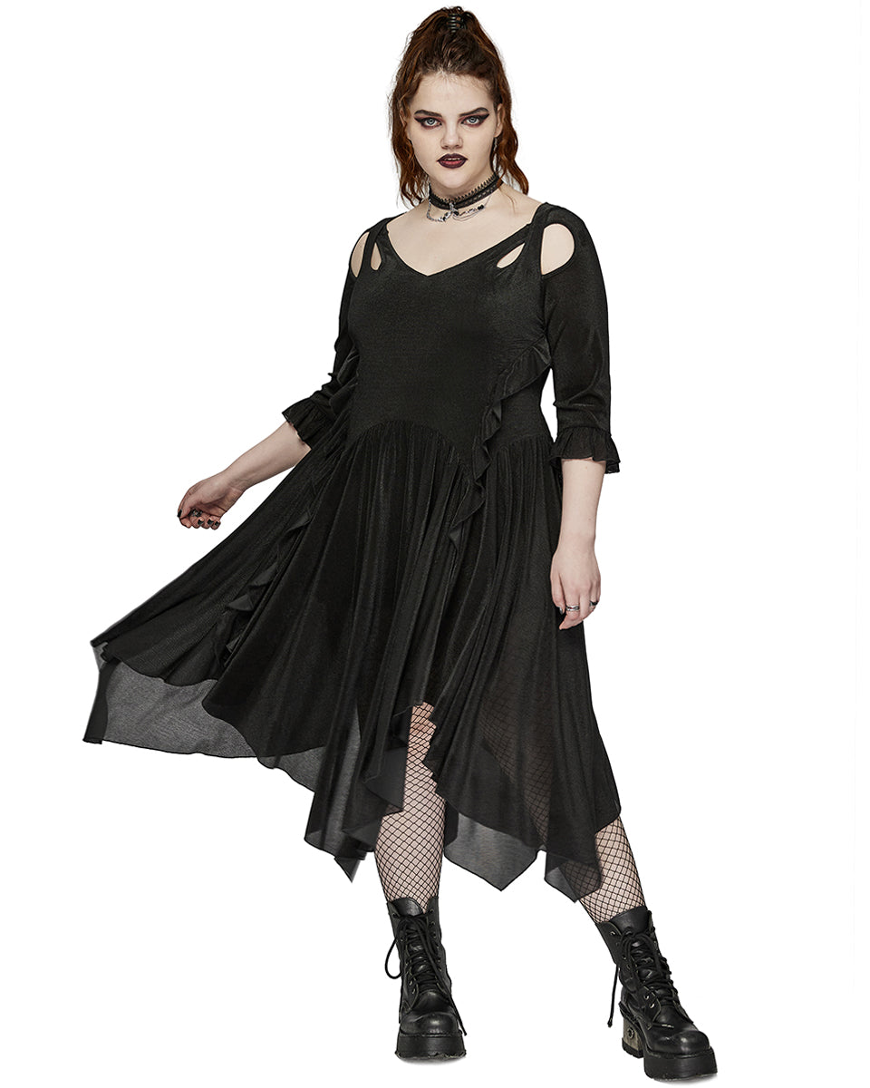 DQ 749LQF Plus Size Womens Gothic Witch Irregular Mesh Midi Dress