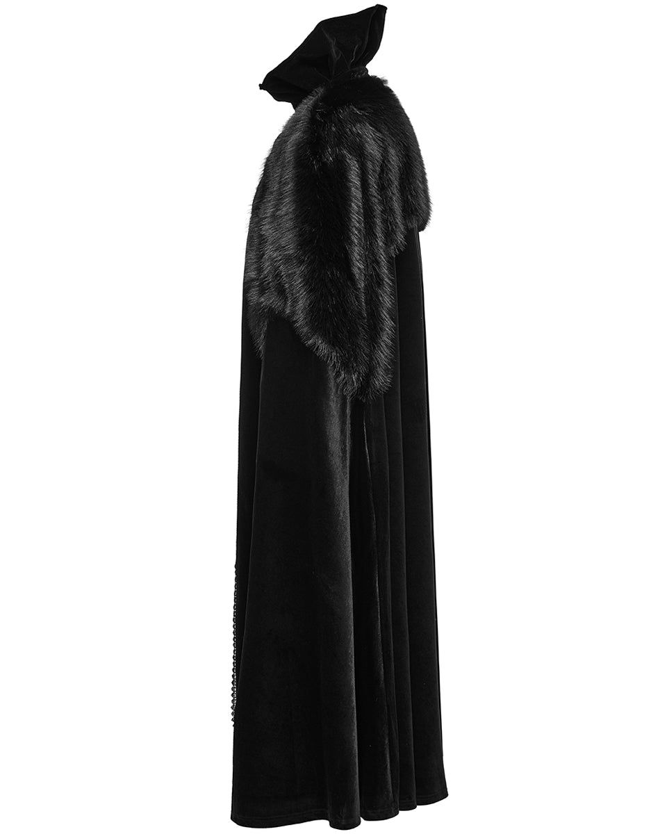 WY-1559DPM-BKM Mens Long Gothic Velvet & Faux Fur Travelling Cloak