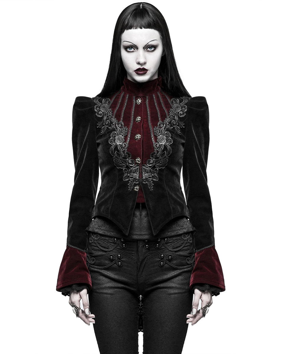 Y-769 Womens Gothic Jacket - Black & Red Velvet