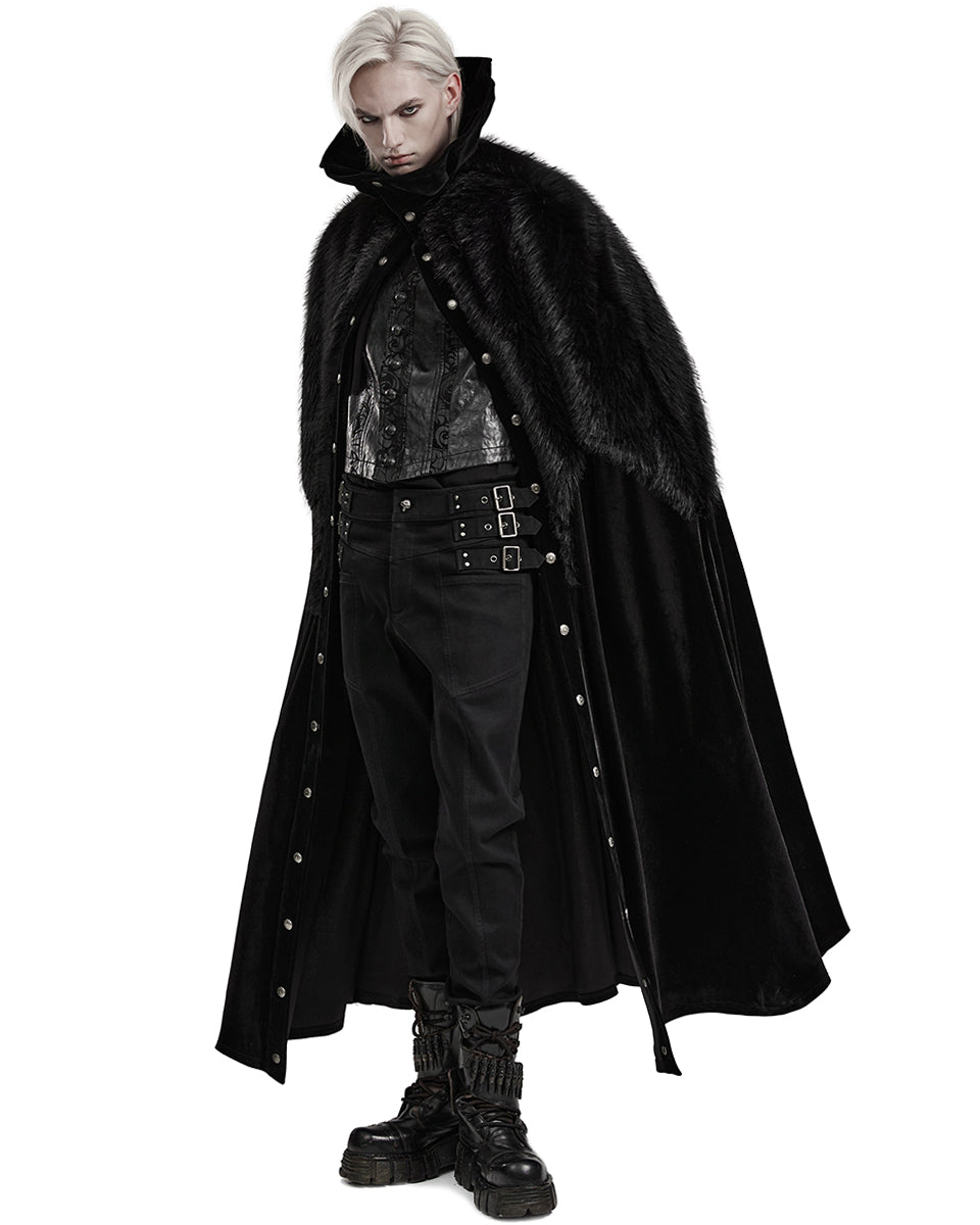 WY-1559DPM-BKM Mens Long Gothic Velvet & Faux Fur Travelling Cloak