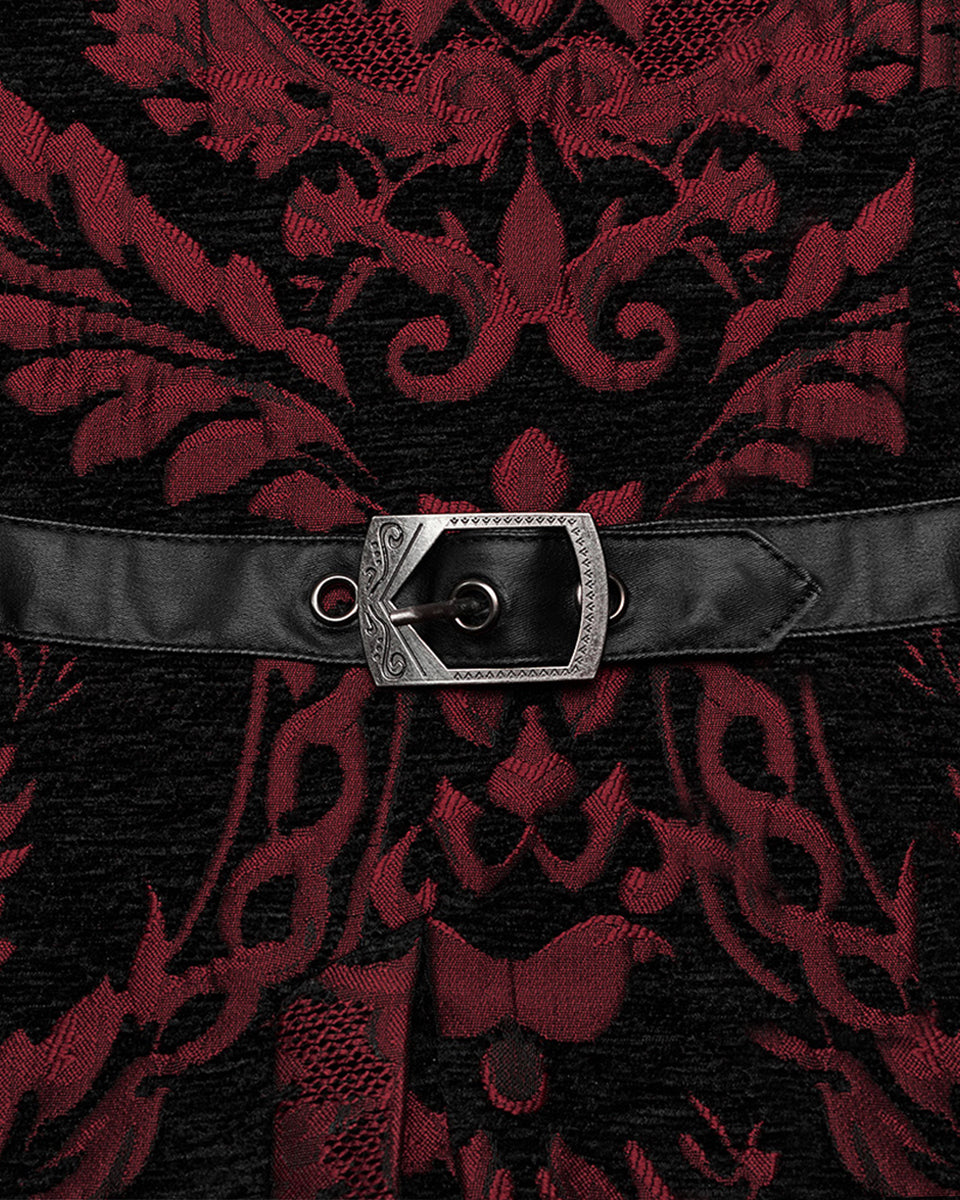 WY-1489MJM-BKRDM Mens Gothic Regency Damask Tapestry Waistcoat Vest - Black & Red