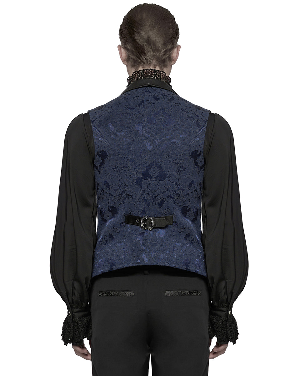 WY-1765MJM Mens Dark Victorian Gothic Damask Jacquard Waistcoat Vest - Blue
