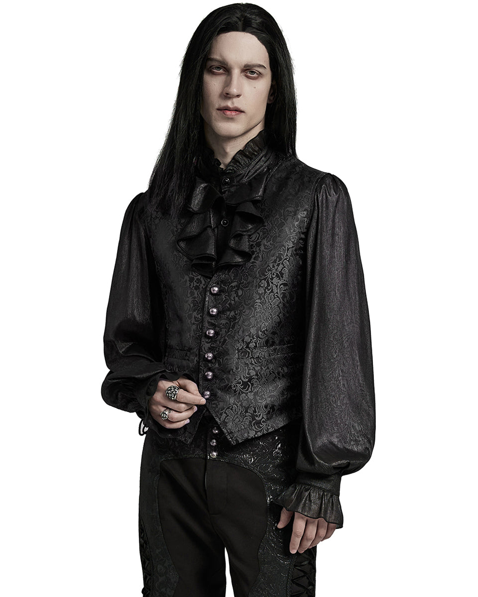 WY-1623DQM-BKM Mens Gothic Aristocrat Formal Jacquard Waistcoat Vest - Black