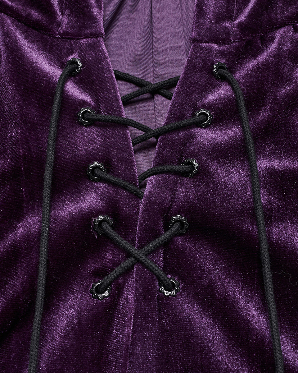 OPY-444DQF Daily Life Womens Velvet Gothic Lolita Hooded Split Tails Bolero Cape - Purple