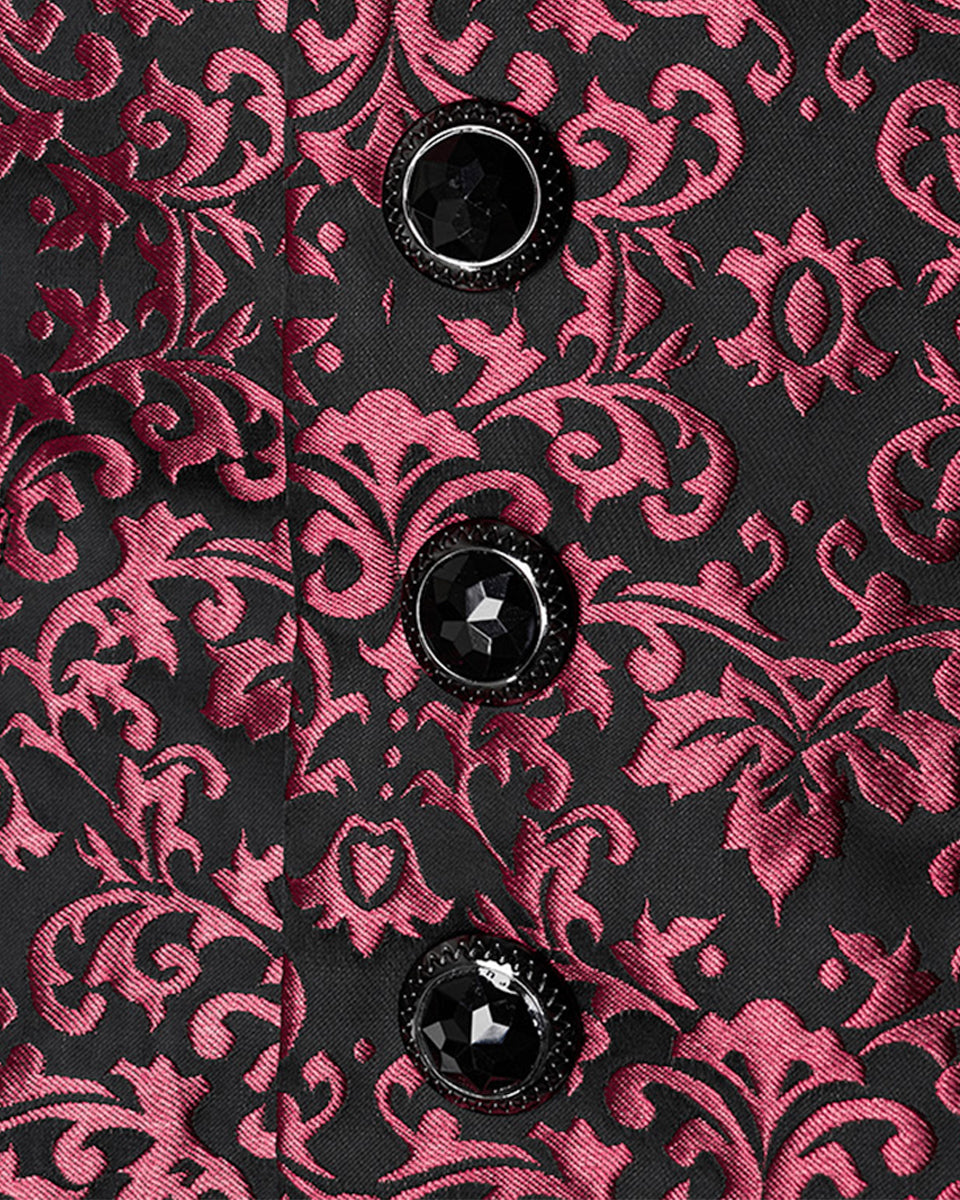 WY-1549MJM-BKRDM Mens Gothic Aristocrat Damask Jacquard Waistcoat Vest - Black & Red