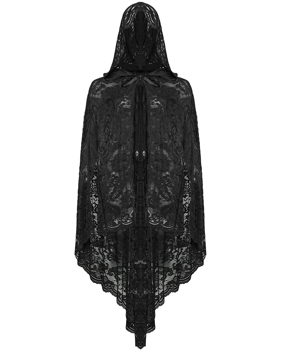 DY-1629DPF Plus Size Womens Dark Gothic Lace Hooded Cloak Cape