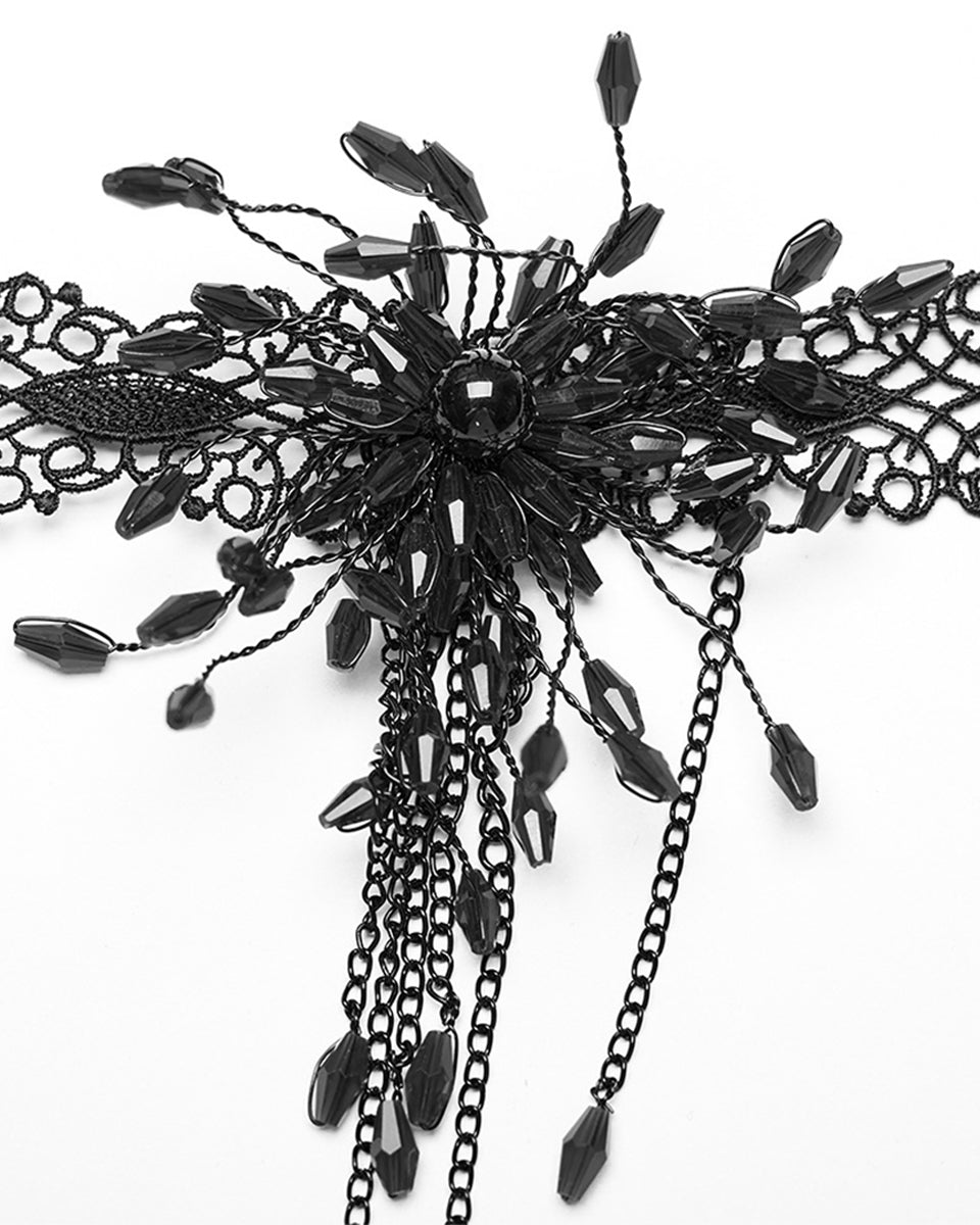 DS-572LHF-BKF Womens Shadowflower Beaded Gothic Choker Necklace - Black