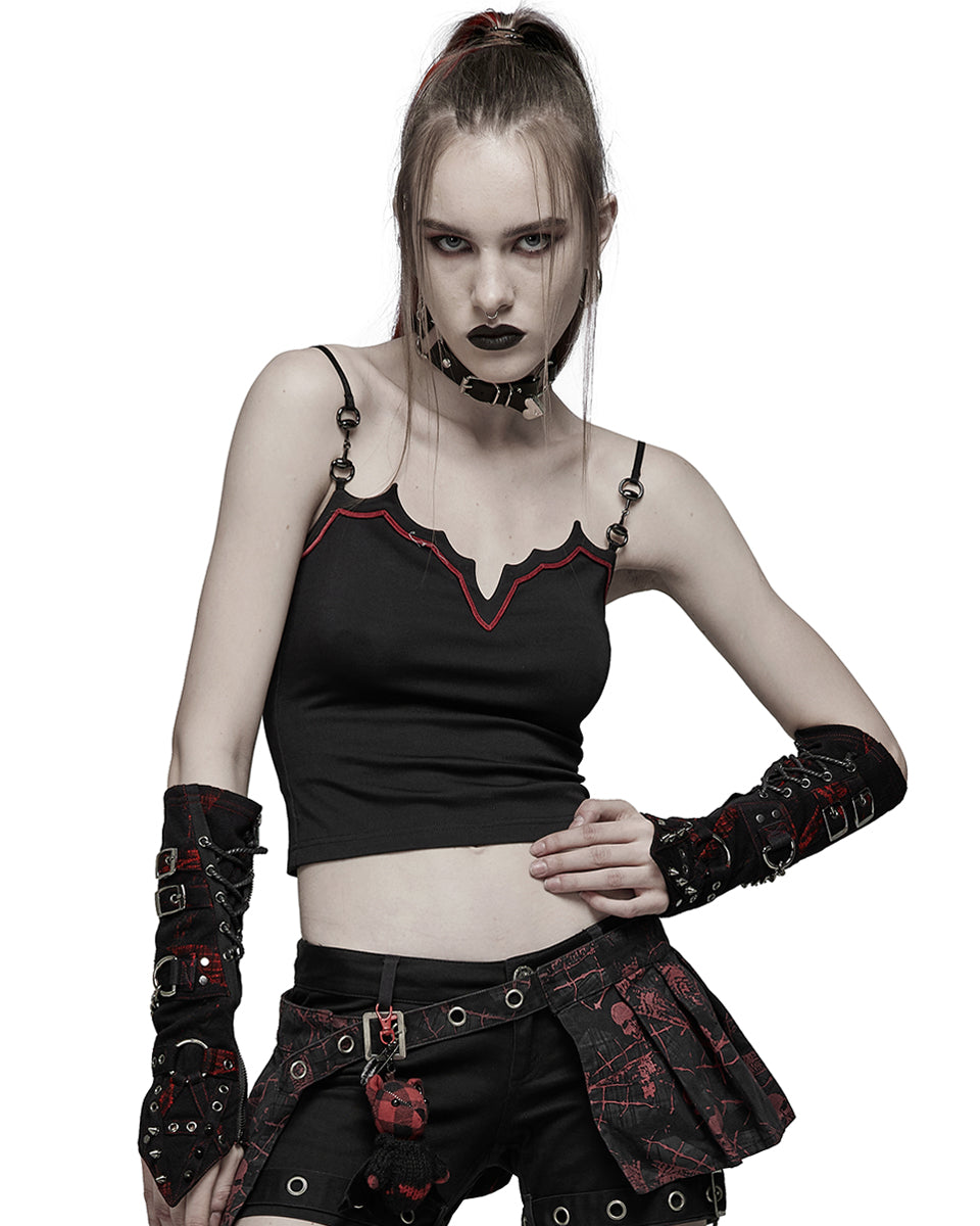 S-479 Womens Dark Punk Studded Armwarmers - Black & Red