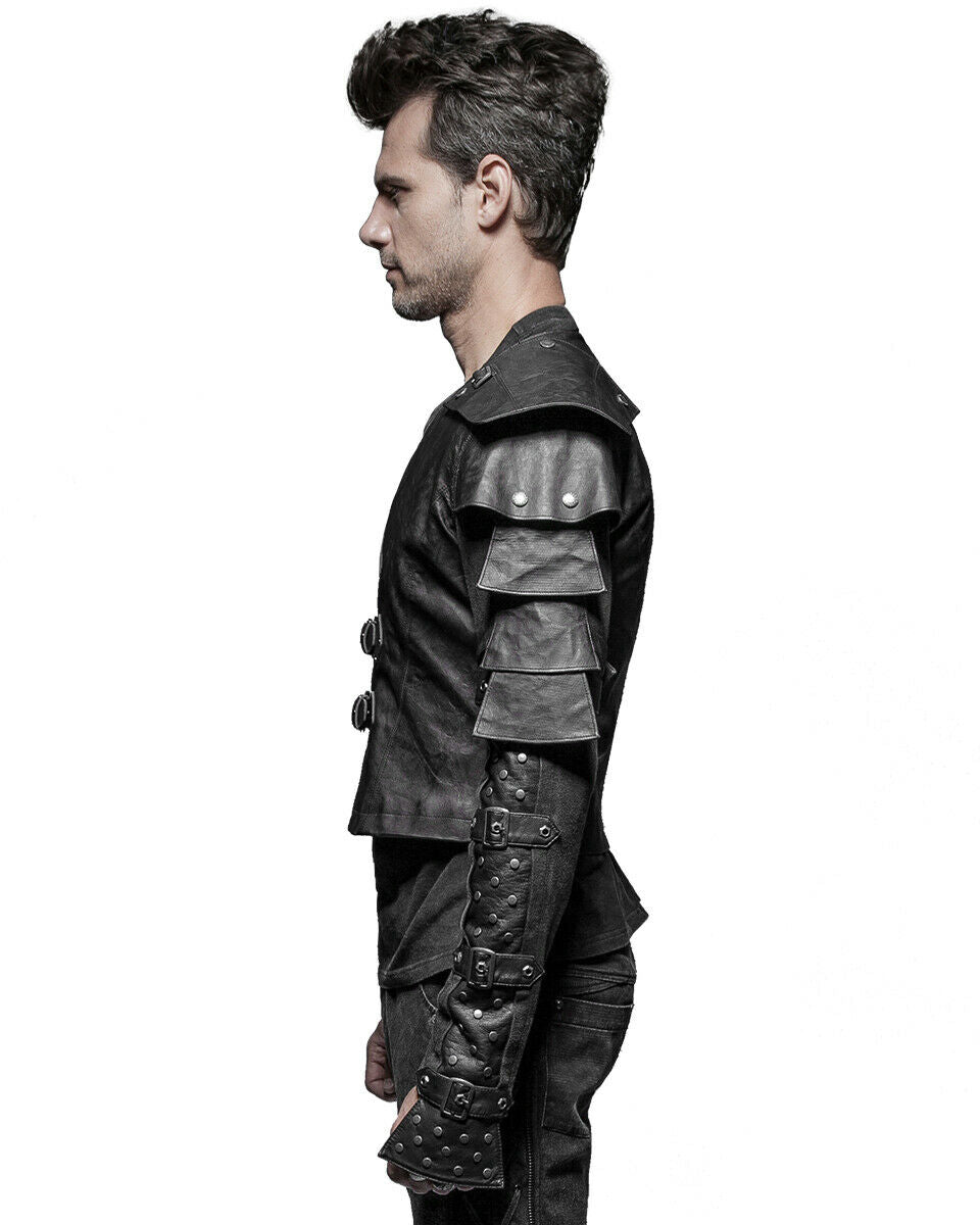 Y-632 Nightwatch Faux Leather Waistcoat Vest - Black