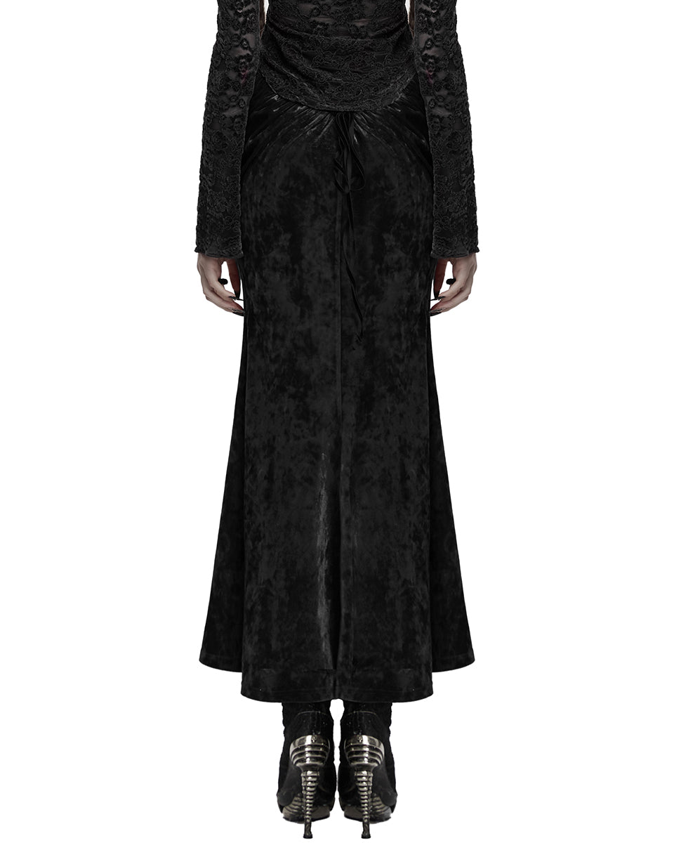 OQ-851BQF Daily Life Womens Long Gothic Velvet Applique Maxi Skirt - Black