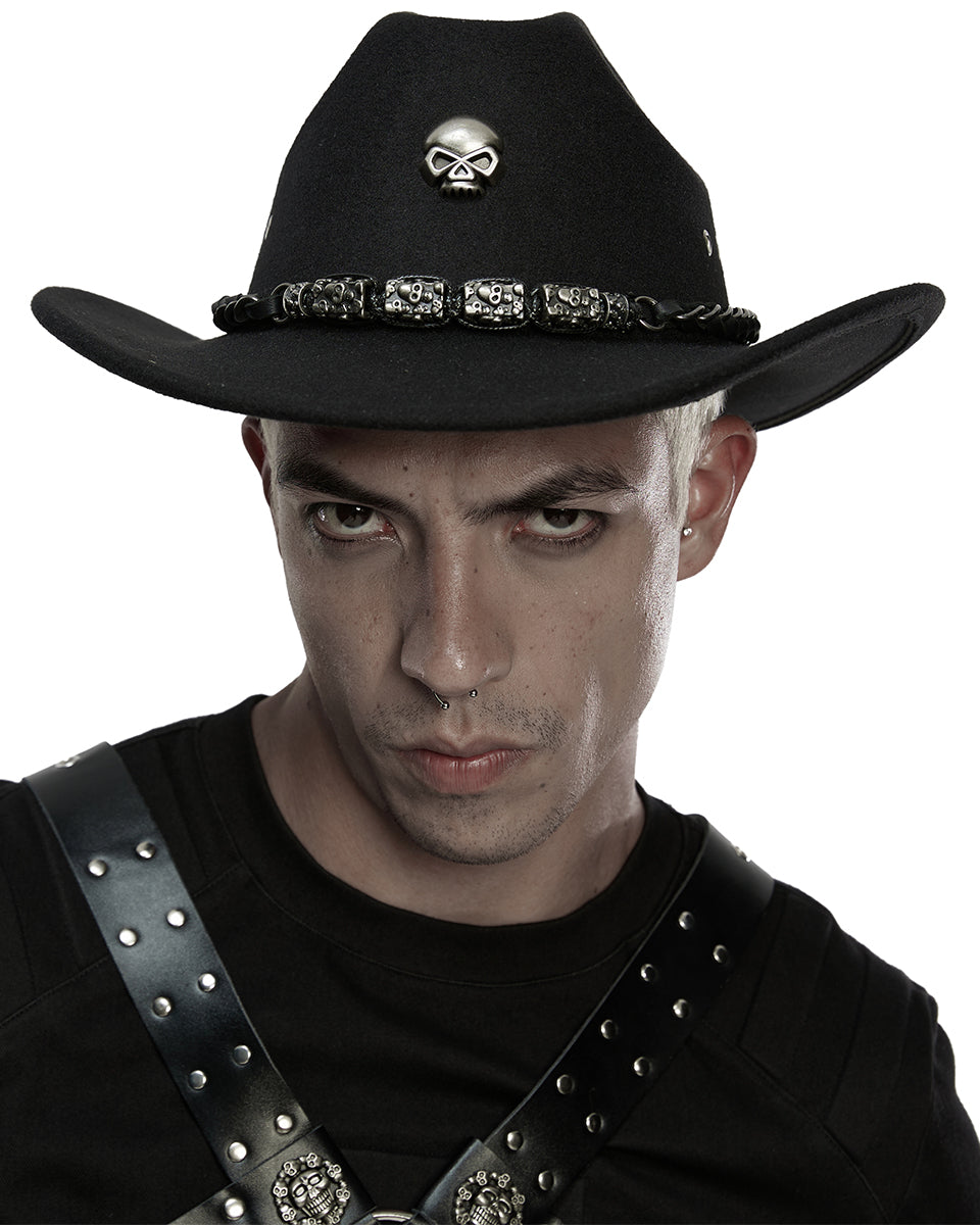 WS-860MZ Unisex Gothic Punk Skull & Chains Fedora Hat