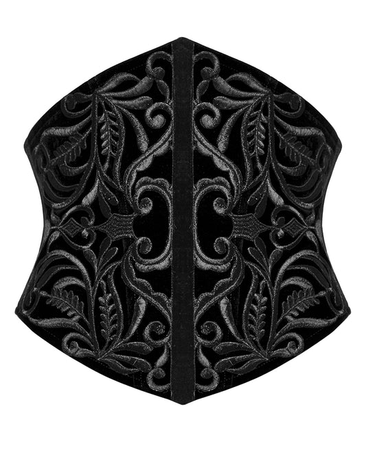 WS-616YDF Womens Dark Gothic Aristocrat Embroidered Velvet Waist Cincher Corset - Black