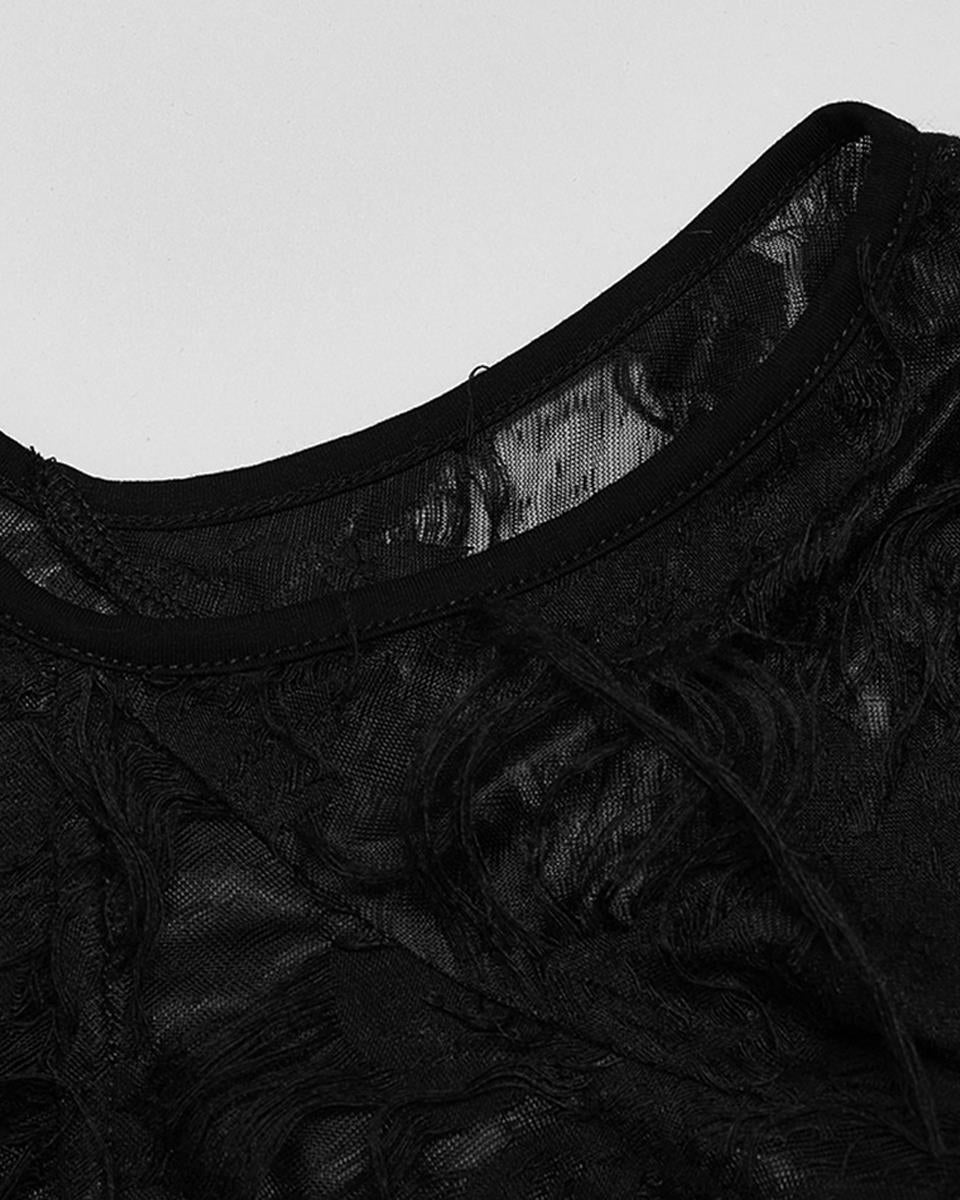 DT-796TCF-BKF Plus Size Womens Apocalyptic Gothic Lace-Up Tunic Top