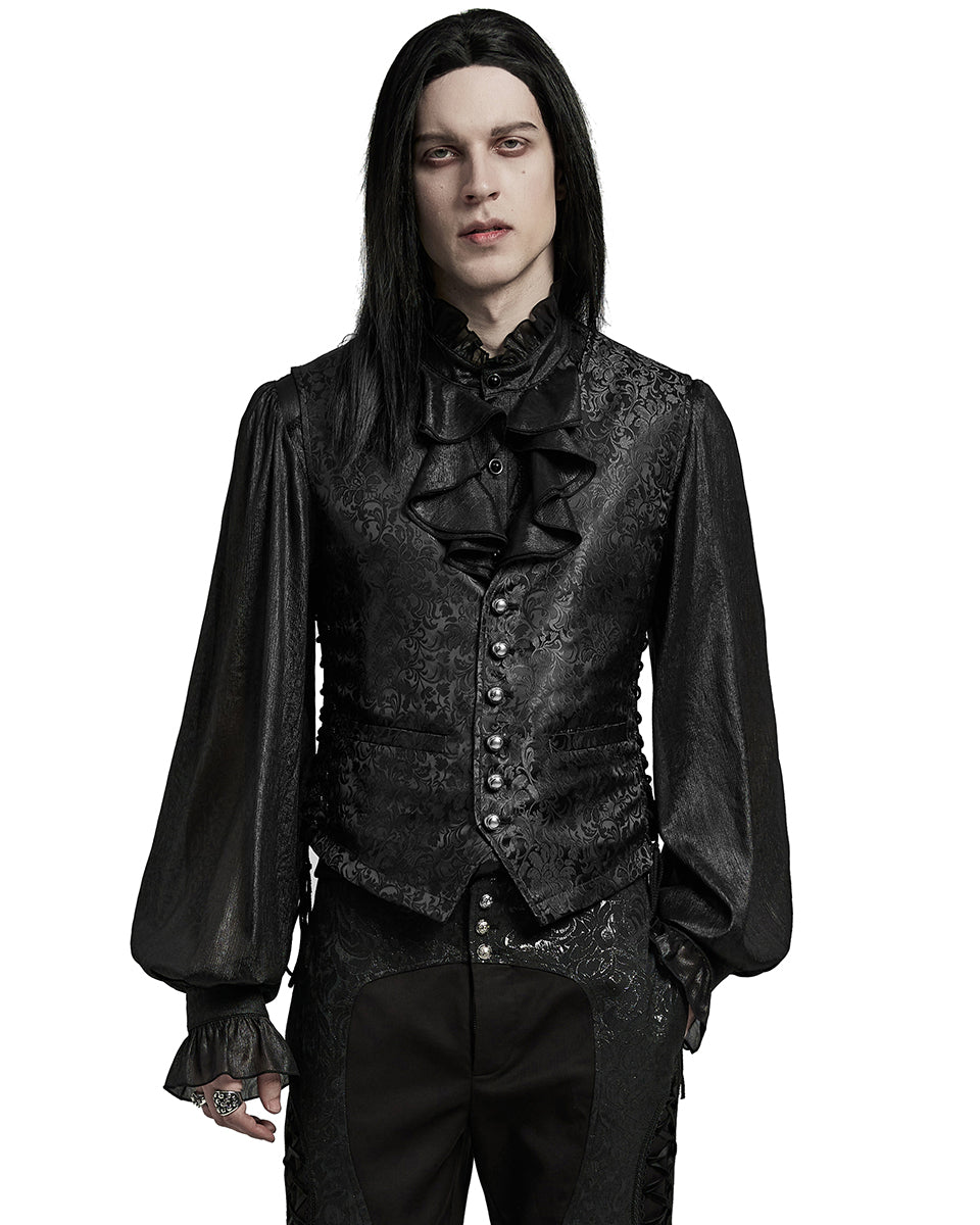 WY-1623DQM-BKM Mens Gothic Aristocrat Formal Jacquard Waistcoat Vest - Black