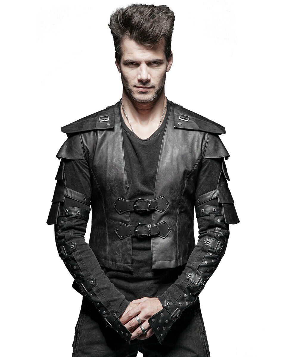 Y-632 Nightwatch Faux Leather Waistcoat Vest - Black