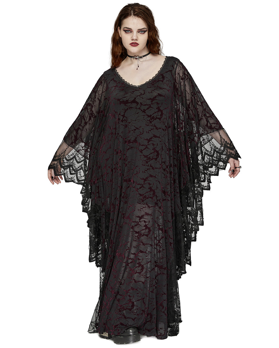 DQ-724LQF Plus Size Womens Gothic Batwing Maxi Dress - Black & Red Flo Punk Rave DQ-724LQF Plus Size Womens Gothic Batwing Maxi Dress - Black & Red Flo Punk Rave