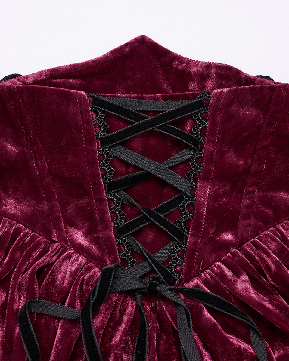 OQ-851BQF Daily Life Womens Long Gothic Velvet Applique Maxi Skirt - Red