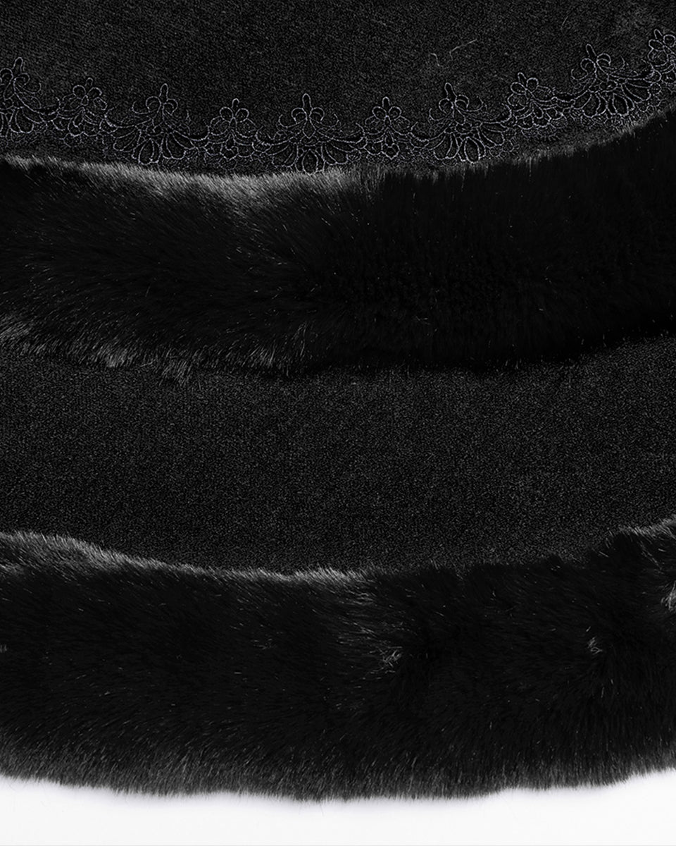 OM-092HMF Daily Life Womens Plush & Faux Fur Hooded Winter Cloak - Black
