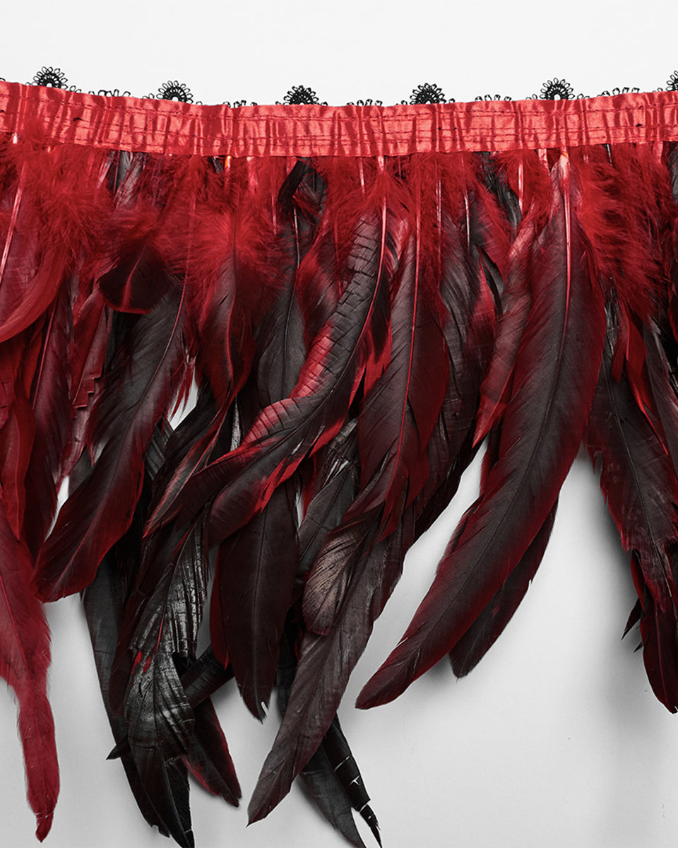 WS-551DQF-BKRDF Womens Burlesque Gothic Vixen Feathered Harness - Black & Red