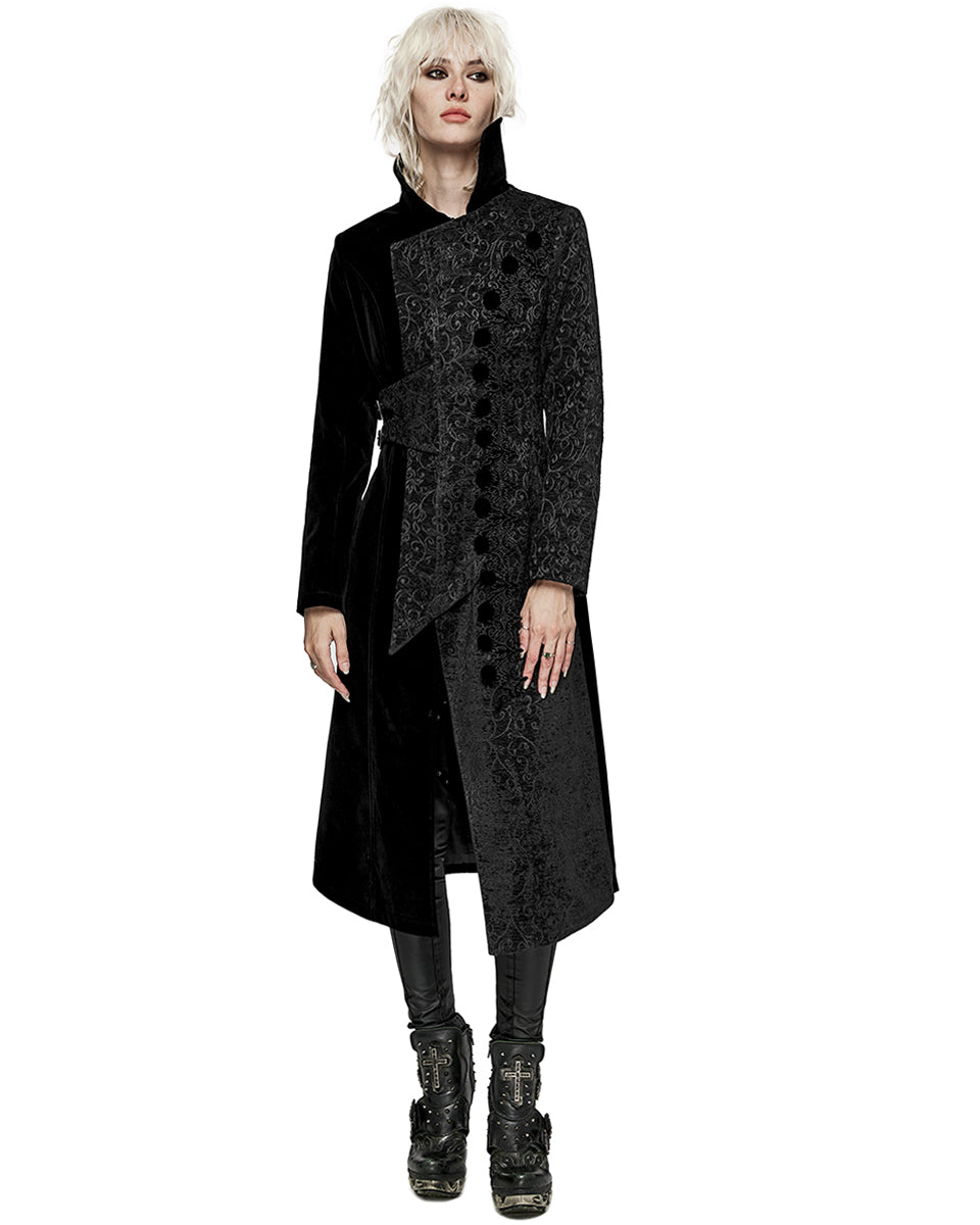 WY-1530XCF-BKF Womens Avant Gothic Asymmetric Velvet Coat