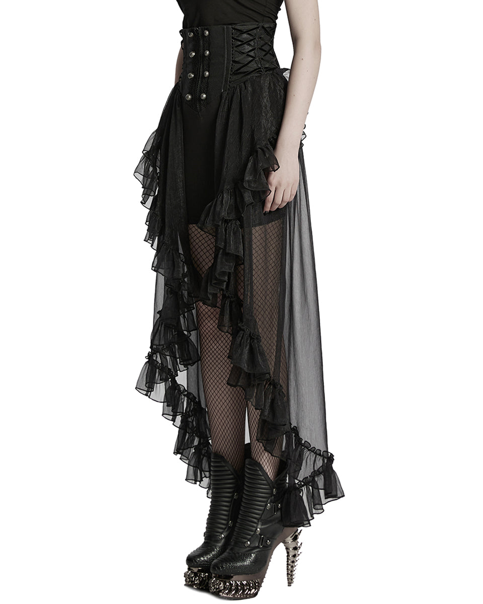 WQ-845BQF-BKF Womens Long Romantic Gothic Layered Chiffon Corset Skirt