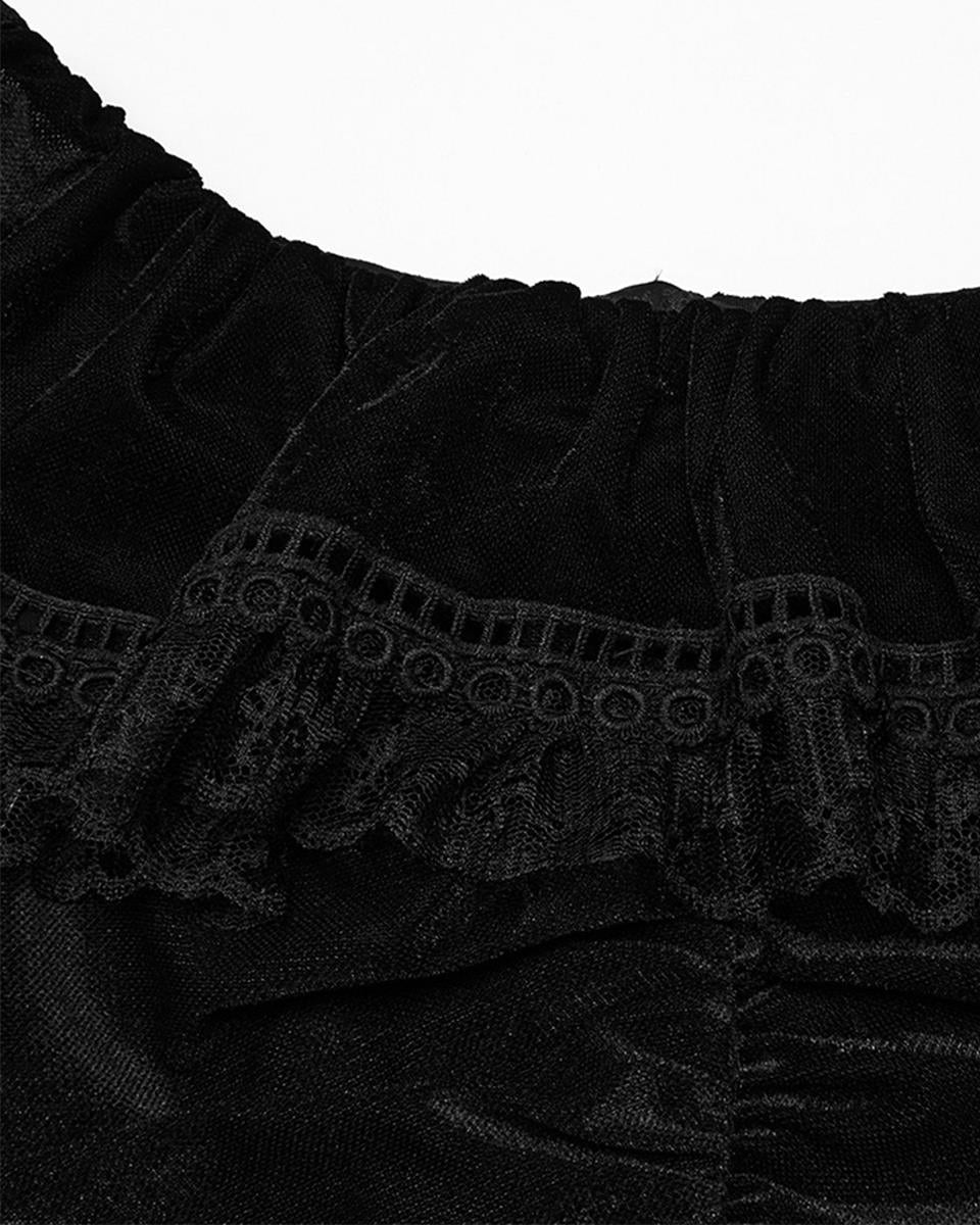 OQ-786LQF Daily Life Gothic Velvet Mesh Ruched Off-Shoulder Evening Dress