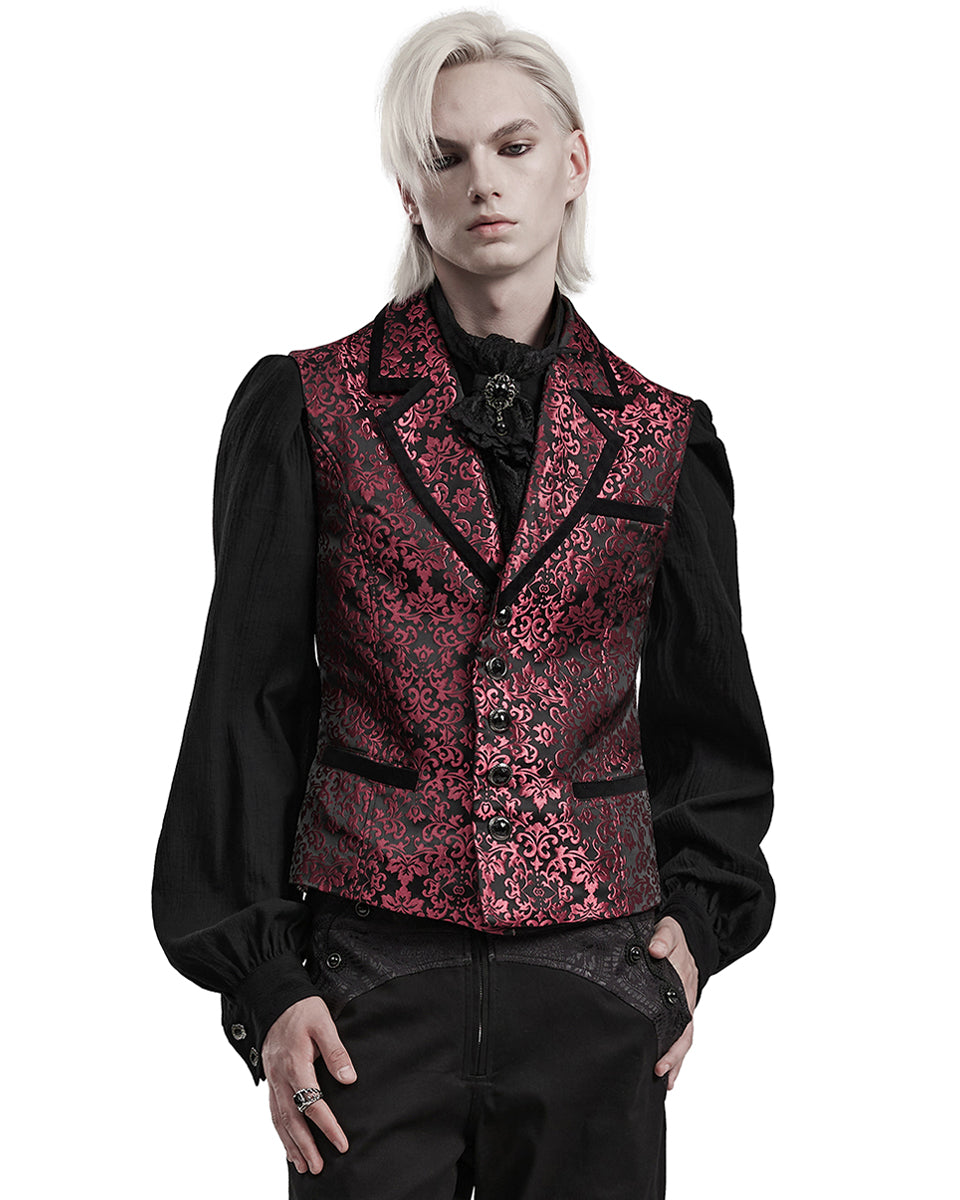 WY-1549MJM-BKRDM Mens Gothic Aristocrat Damask Jacquard Waistcoat Vest - Black & Red