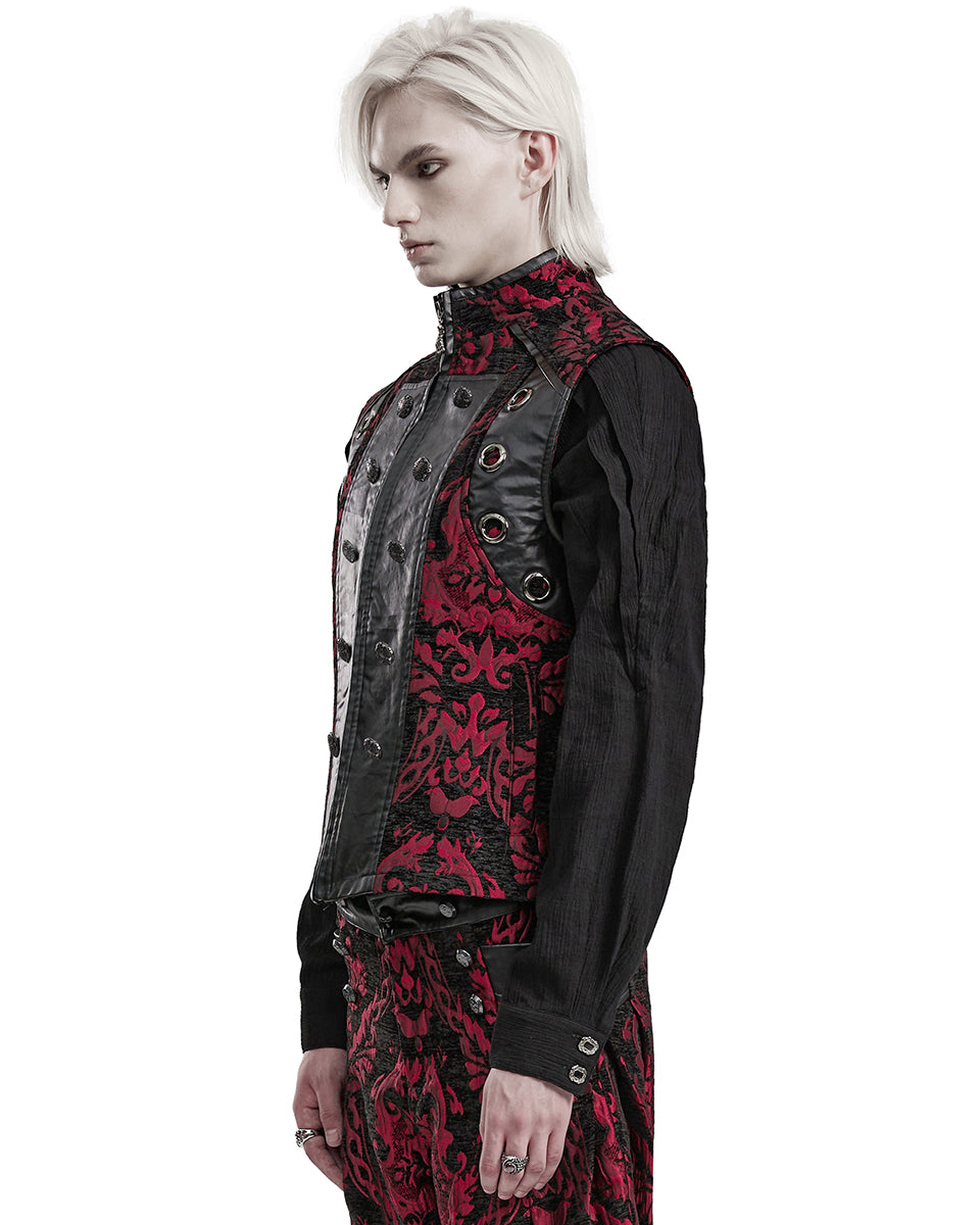 WY-1489MJM-BKRDM Mens Gothic Regency Damask Tapestry Waistcoat Vest - Black & Red