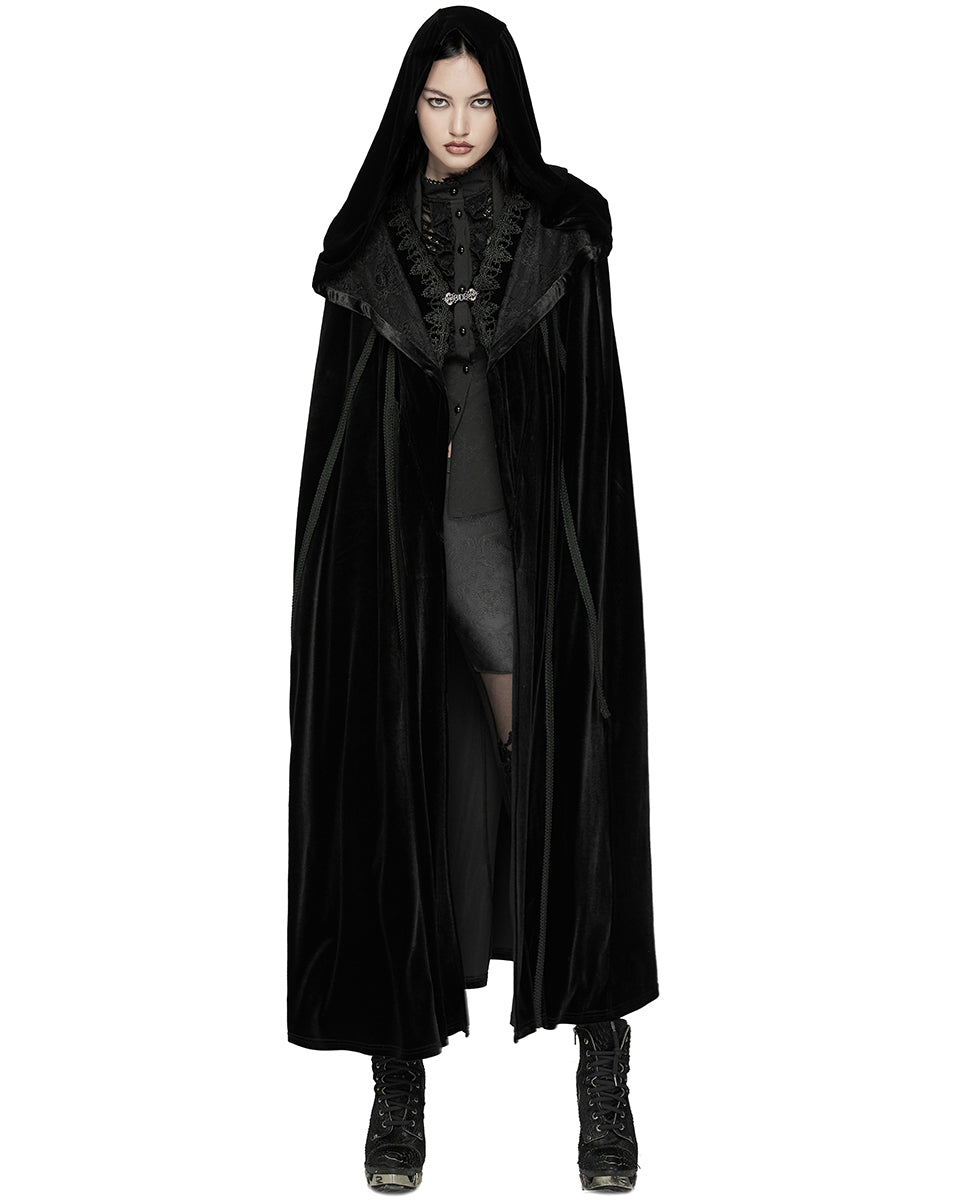 WY-1642DPF Womens Long Gothic Velvet & Lace Hooded Cloak