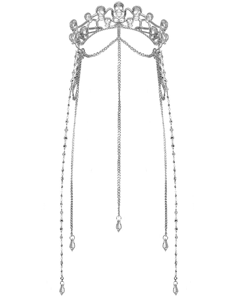 WS-605FSF-SIF Womens Gothic Crown Of Skulls Chained Tiara