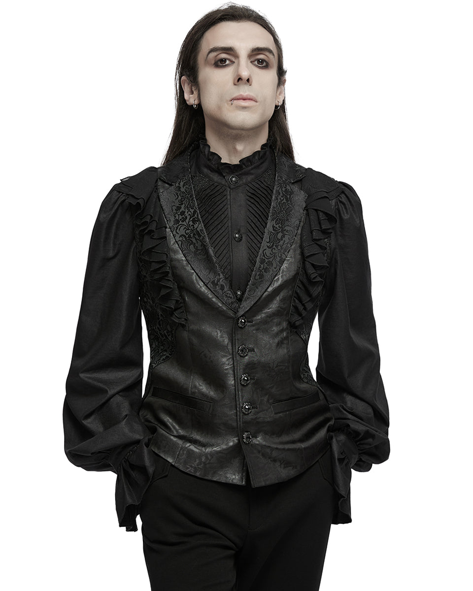 WY-1686MJM Mens Dark Gothic Aristocrat Embellished Lace Trim Waistcoat Vest