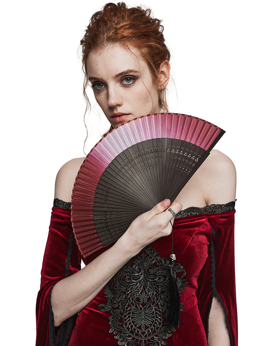 WS-573QTF-RDF Womens Folding Gothic Gradient Fan - Red