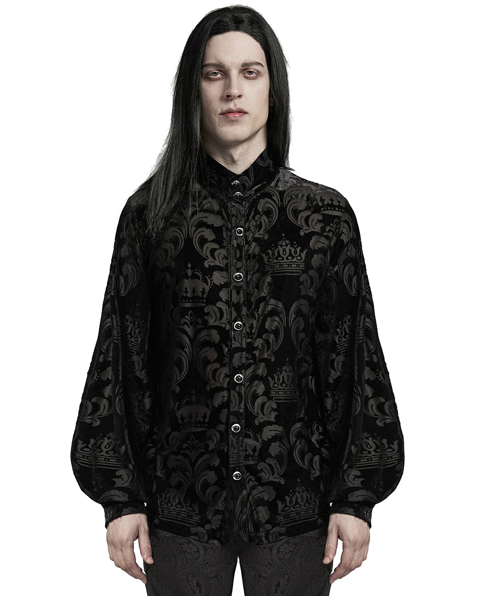 WY-1595CCM-BKM Mens Gothic Devore Velvet Royal Damask Dress Shirt
