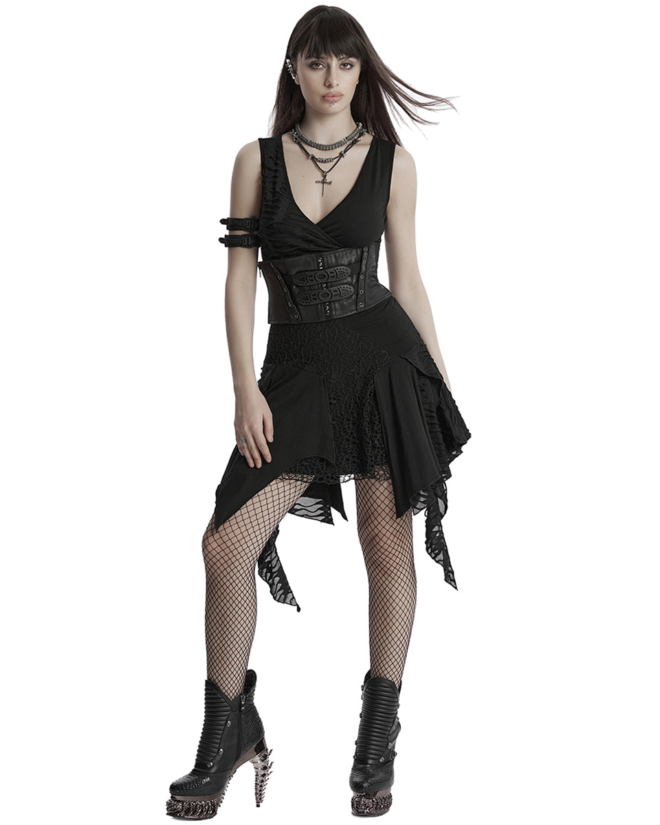 OQ-809LQF Daily Life Apocalyptic Gothic Spliced Broken Knit Mesh Patchwork Dress