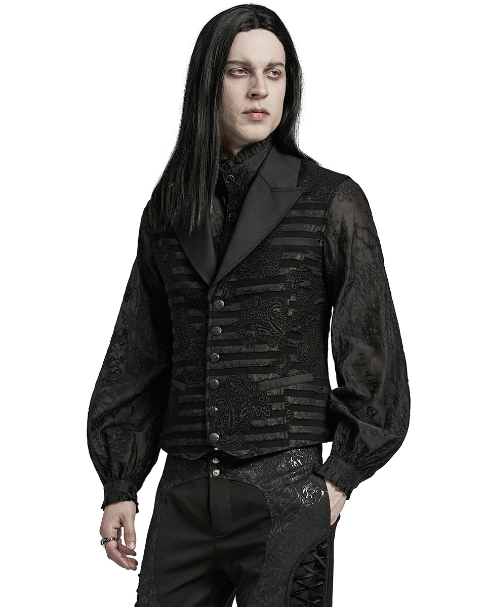 WY-1621MJM-BKM Mens Dark Gothic Striped Paisley Waistcoat Vest