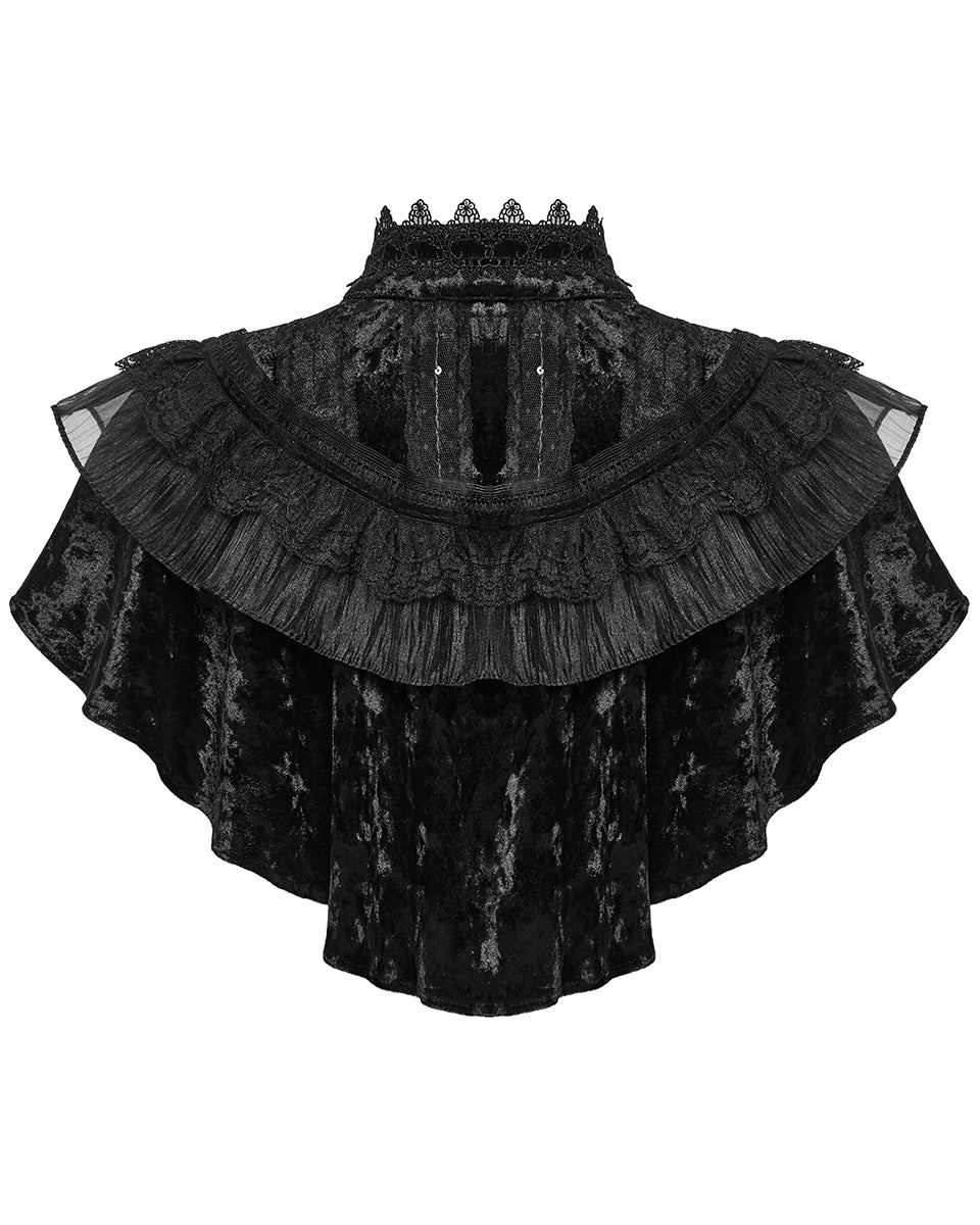 OY-1750DPF Daily Life Womens Long Gothic Crushed Velvet & Lace Bolero Cape - Black