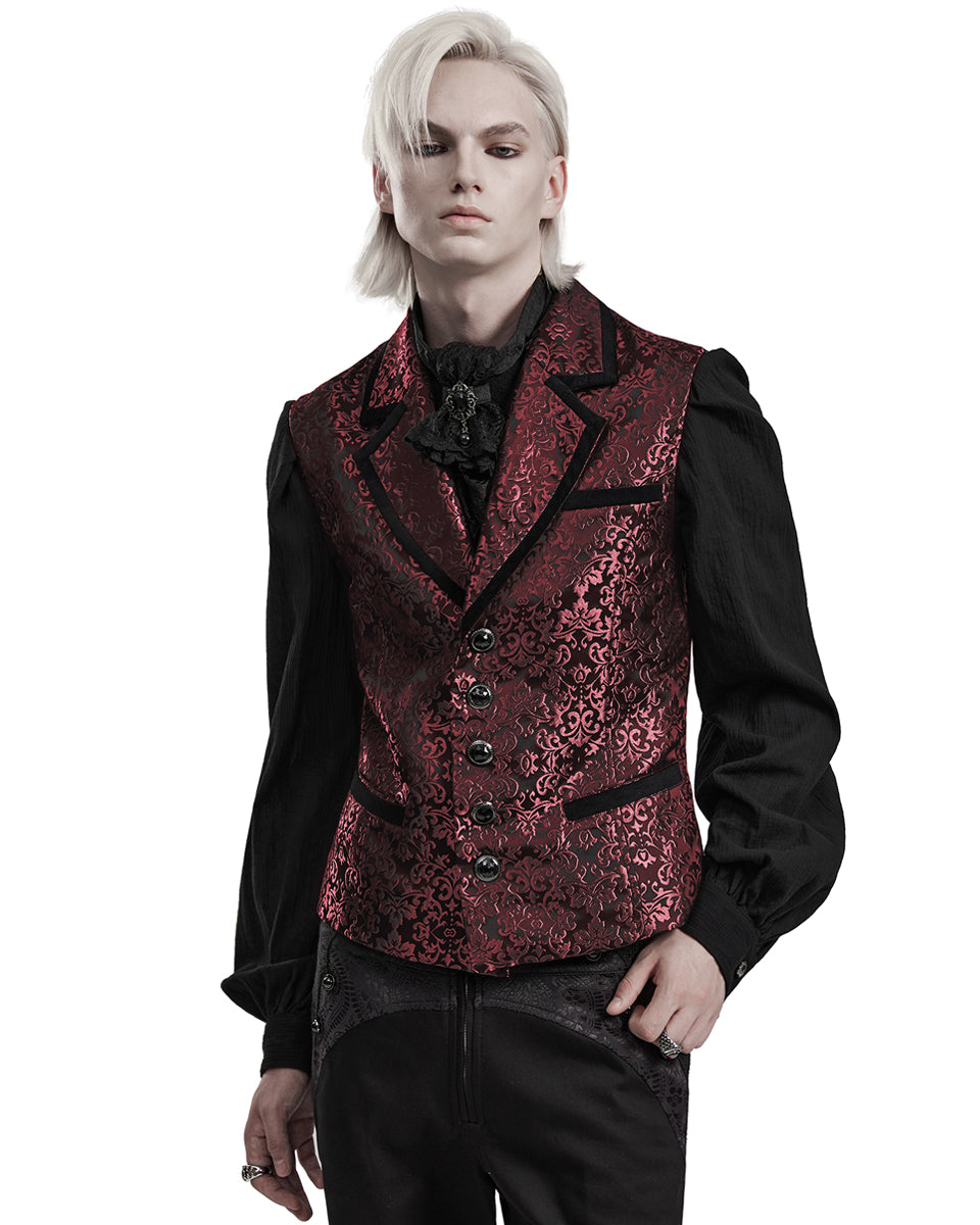 WY-1549MJM-BKRDM Mens Gothic Aristocrat Damask Jacquard Waistcoat Vest - Black & Red
