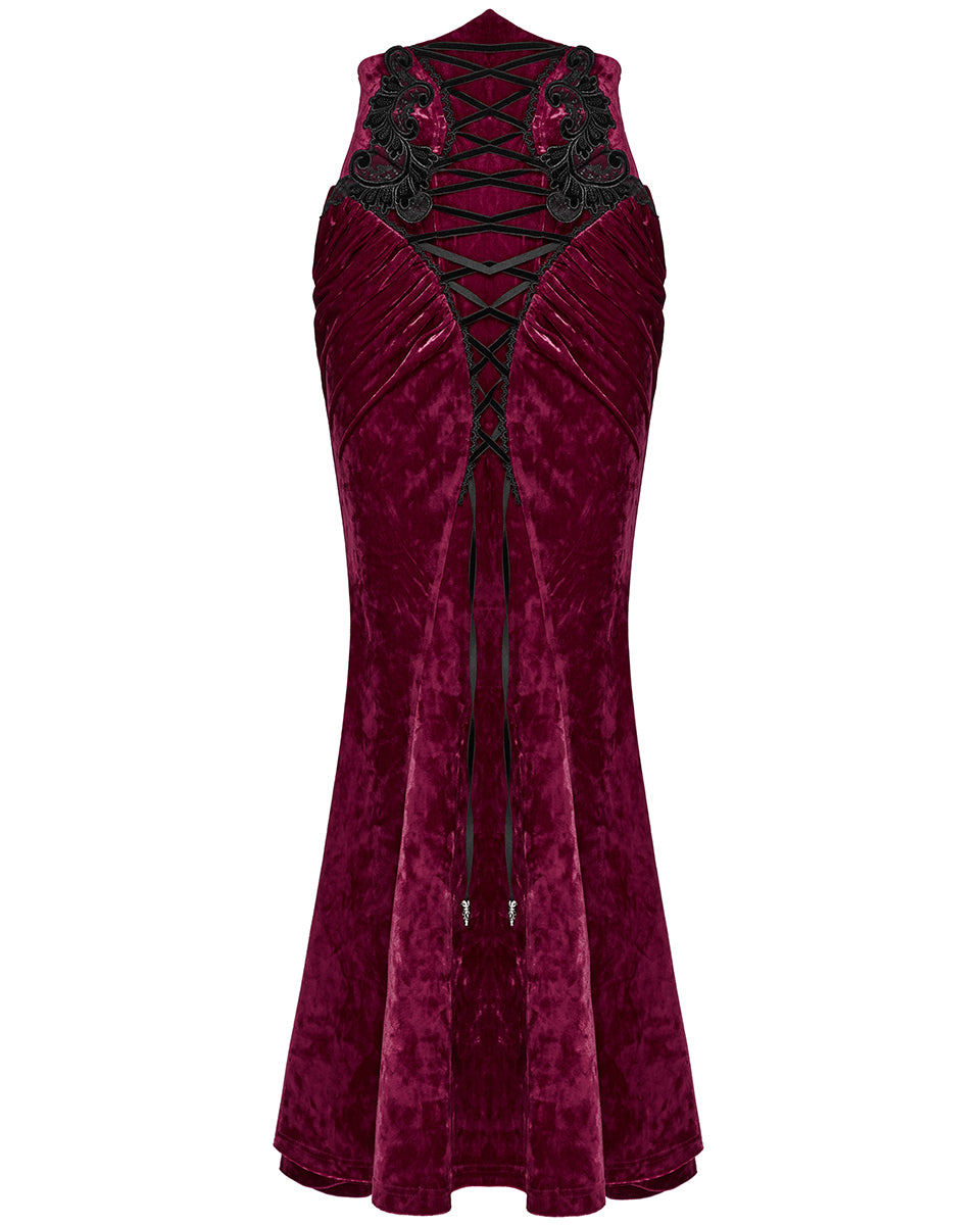 OQ-851BQF Daily Life Womens Long Gothic Velvet Applique Maxi Skirt - Red