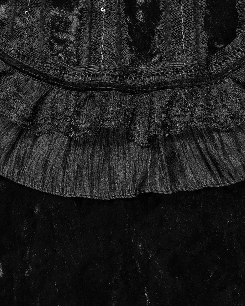 OY-1750DPF Daily Life Womens Long Gothic Crushed Velvet & Lace Bolero Cape - Black