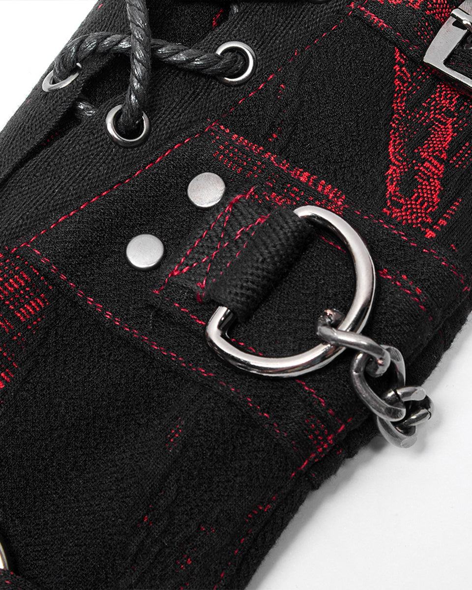 S-479 Womens Dark Punk Studded Armwarmers - Black & Red