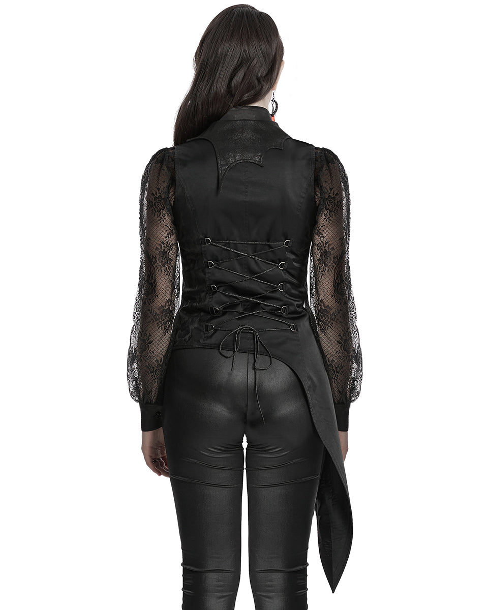 WY-1720MJF Womens Visual Kei Gothic Asymmetric Chained Waistcoat Vest - Black
