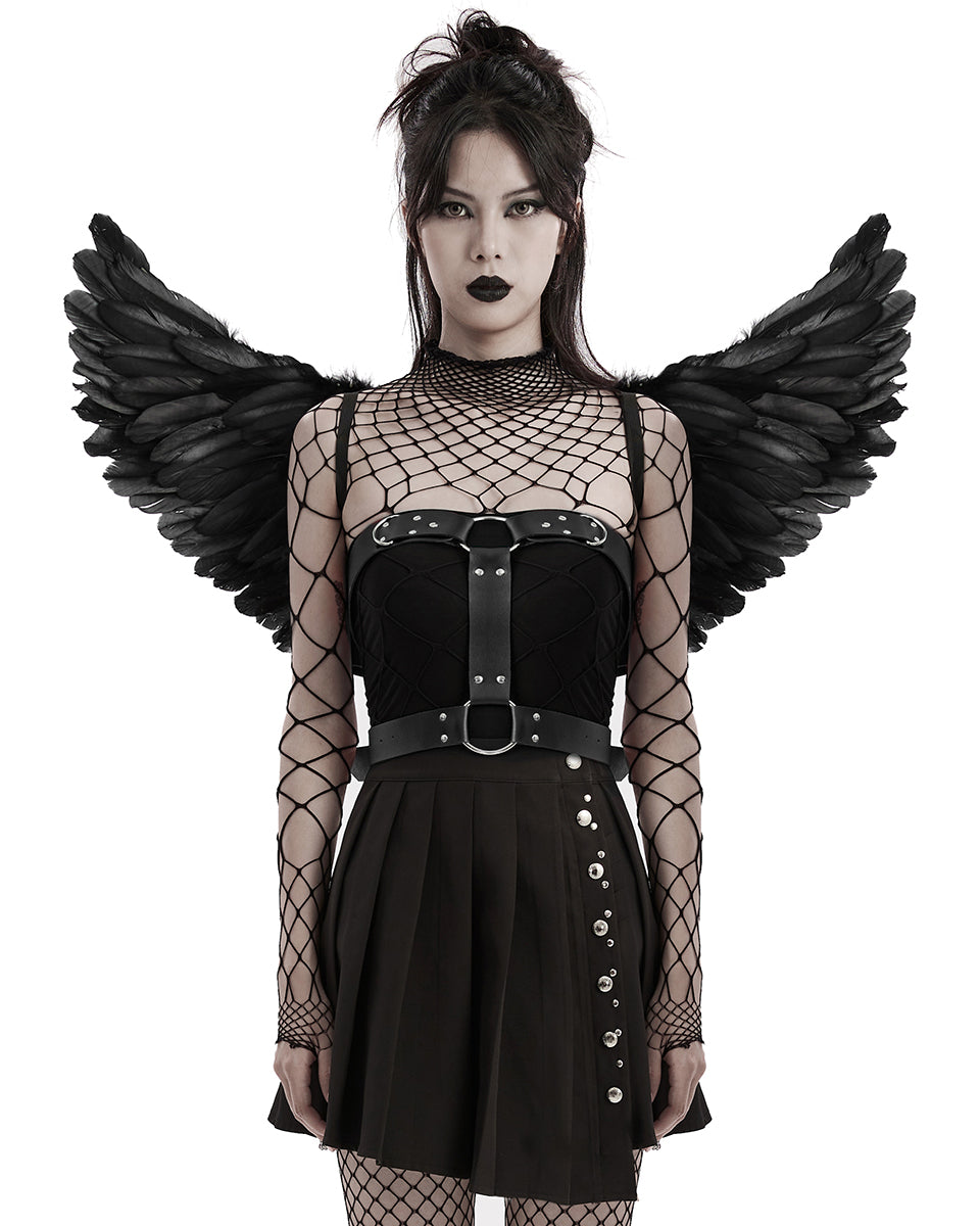 WS-609BDF-BKF Womens Fallen Angel Gothic Feathered Wings Harness - Black
