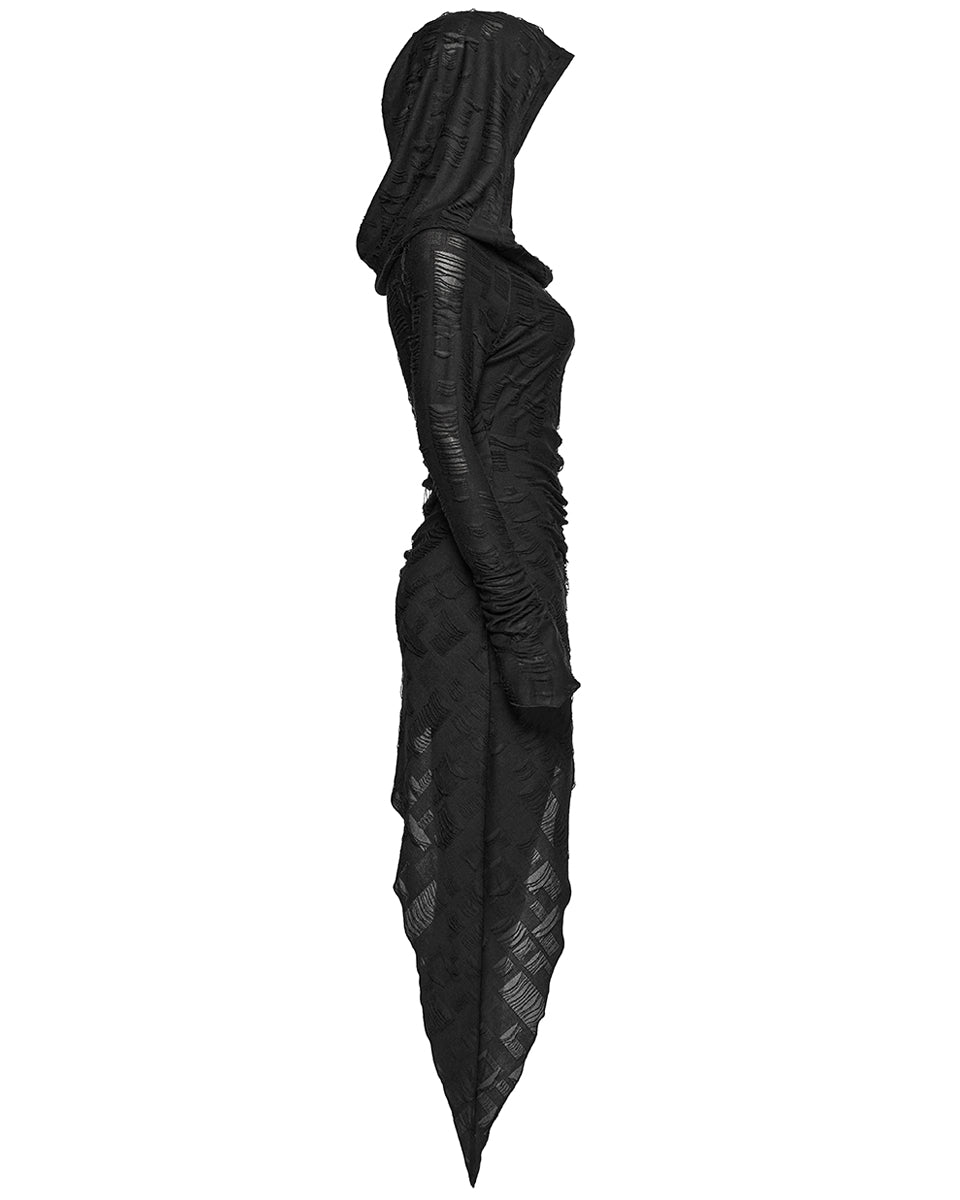 OQ-803LQF Daily Life Apocalyptic Gothic Asymmetric Broken Knit Hooded Dress