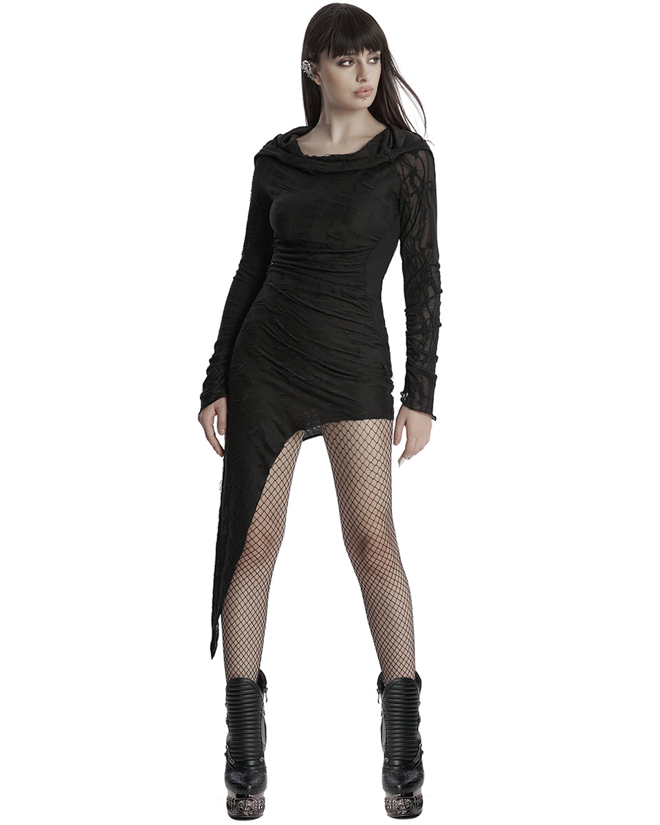 OQ-803LQF Daily Life Apocalyptic Gothic Asymmetric Broken Knit Hooded Dress